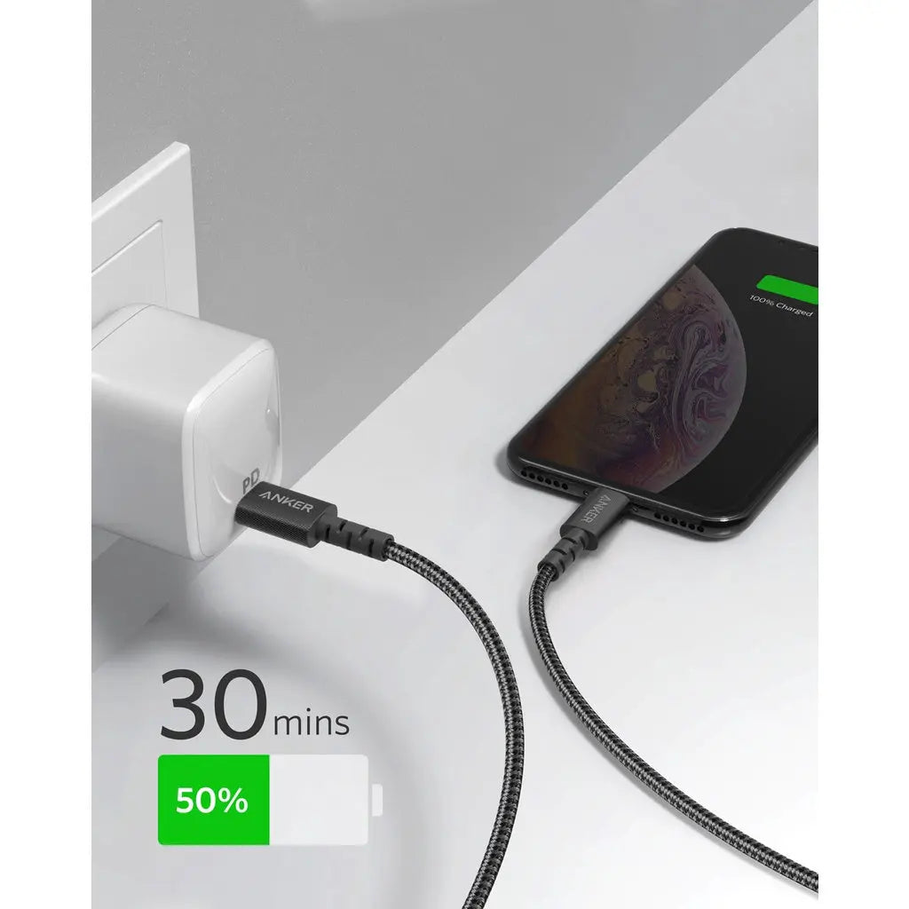Anker PowerLine Select+ USB C to Lightning Cable 3ft/0.9m Fast Charging Cable for iPhone 14/13/12/11/X - Durable Nylon Braided, MFi Certified - Perfect for Home, Office & Travel Charging