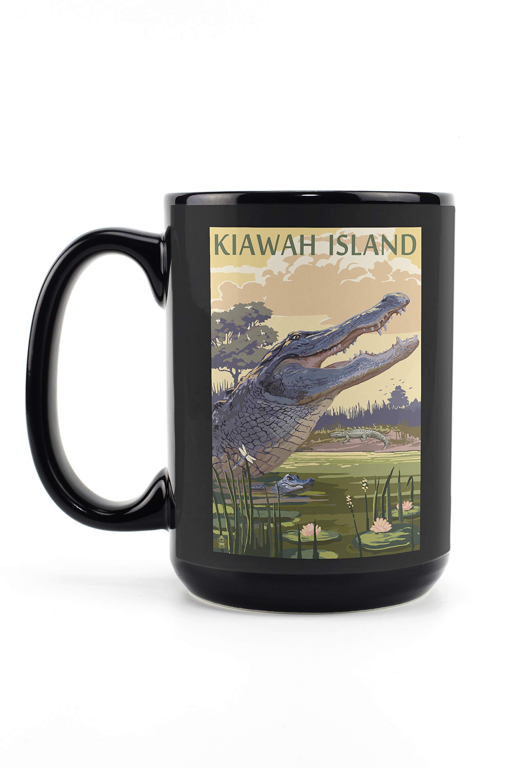 Lantern Press Kiawah Island South Carolina Alligator & Baby 15oz Black Ceramic Coffee Mug - Microwave & Dishwasher Safe - Perfect for Home, Office & Outdoor Use