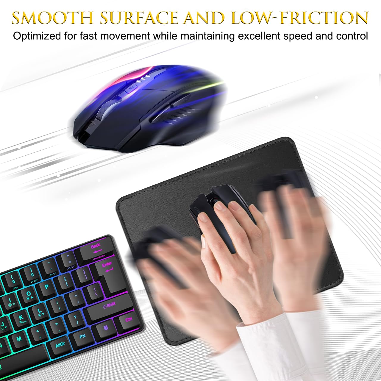 JIKIOU 3-Pack Non-Slip Mouse Pad Set with Stitched Edges - 10.2x8.3x0.12 Inch Black Washable Mouse Pads for Computer & Laptop - Perfect for Office, Gaming & Home Workspace Use