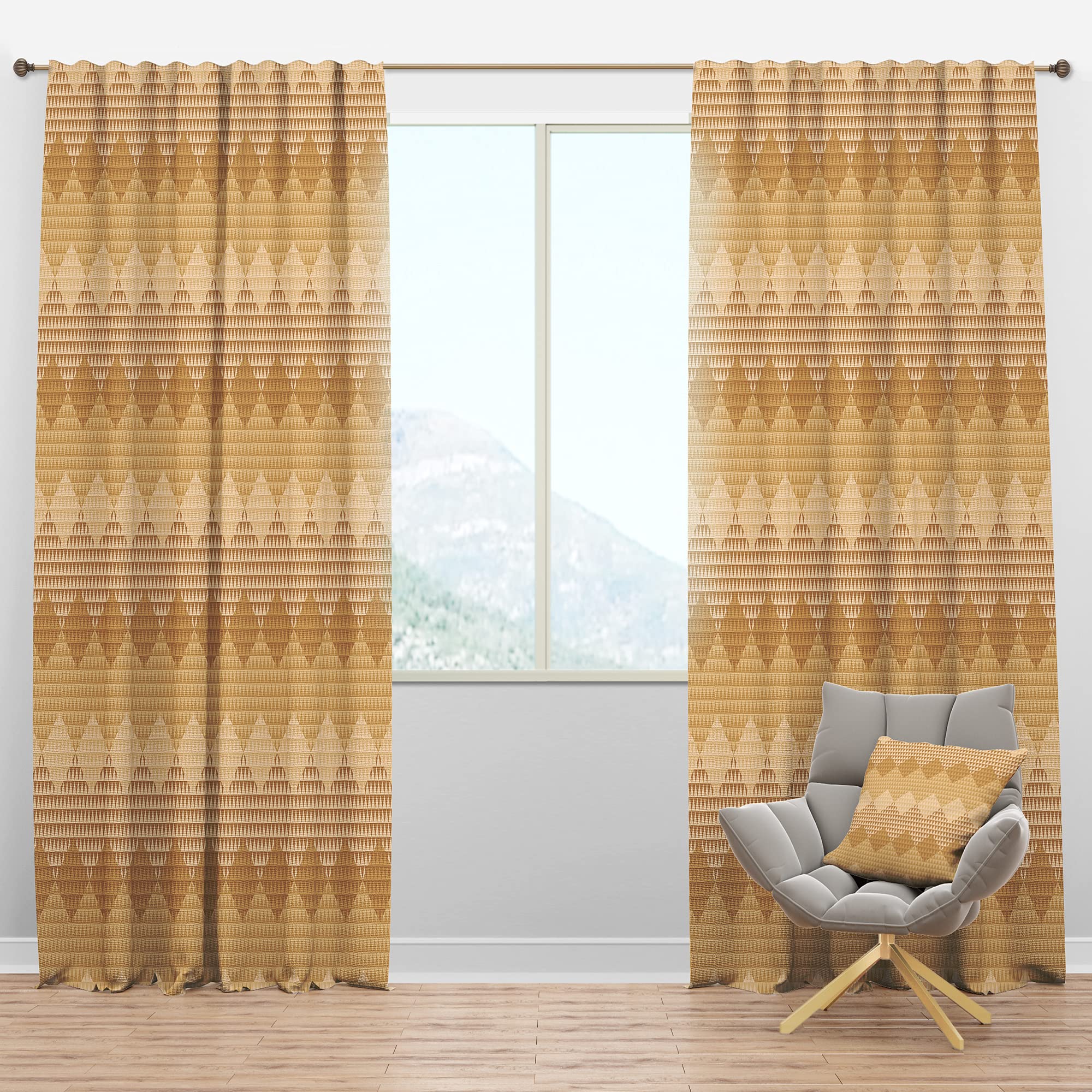 DesignQ Blackout Curtains - Beige Retro Triangular Wave Thermal Insulated Drapes for Bedroom & Living Room (52x120, Single Panel) - Perfect for Home Decor, Light Blocking & Temperature Control