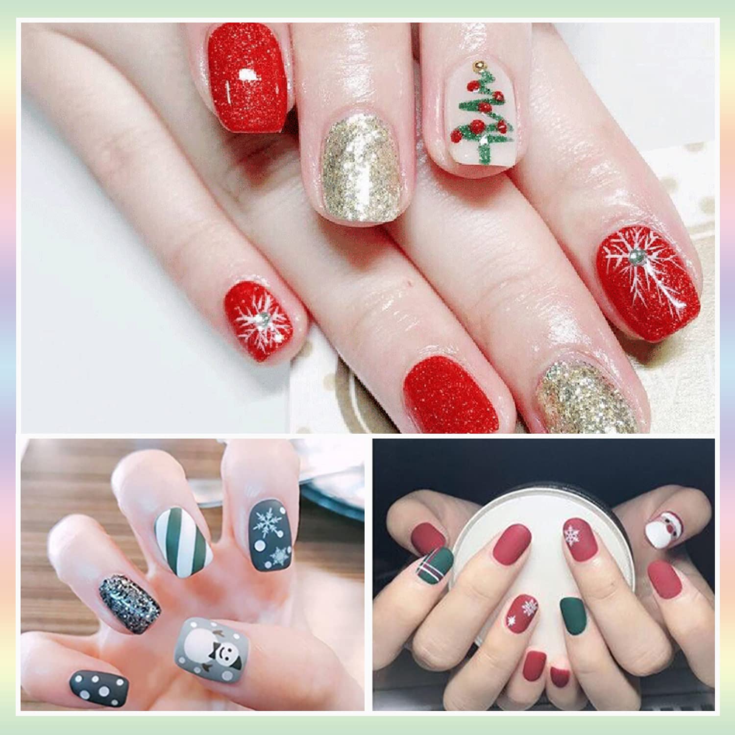 336-Piece Christmas Nail Stickers Set - 24 Sheets Full Nail Wraps with Adhesive, Nail Art Decals & Polish Strips for Women (Includes Nail File & Cuticle Stick) - Perfect for Holiday Parties, Gift Giving & DIY Manicures