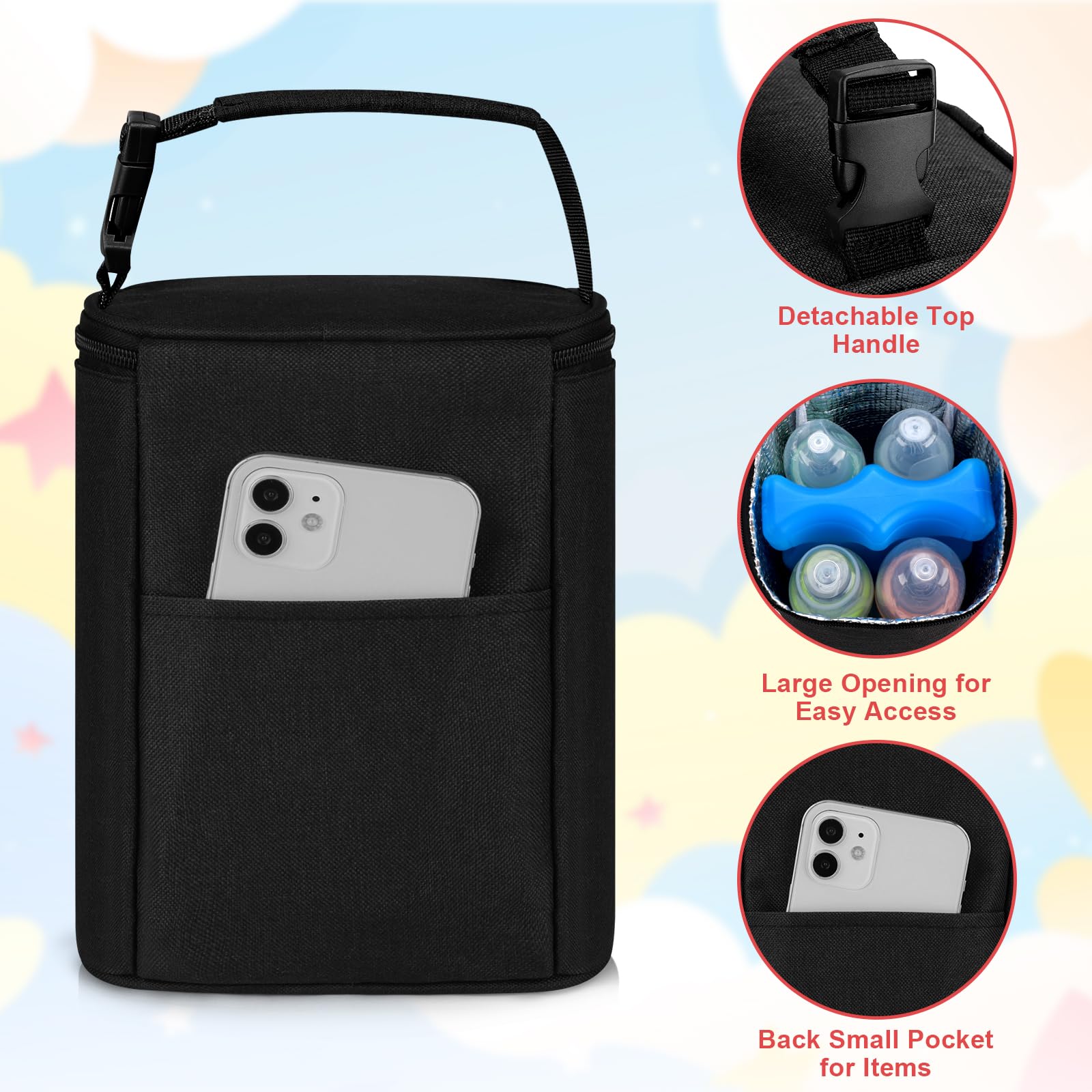 **Accmor Insulated Breastmilk Cooler Bag with Ice Pack - Portable Baby Bottle Cooler for Nursing Moms, Daycare & Travel - Fits 4 Large 8oz Bottles - Perfect for On-the-Go, Work, or Outdoor Activities (Black)**