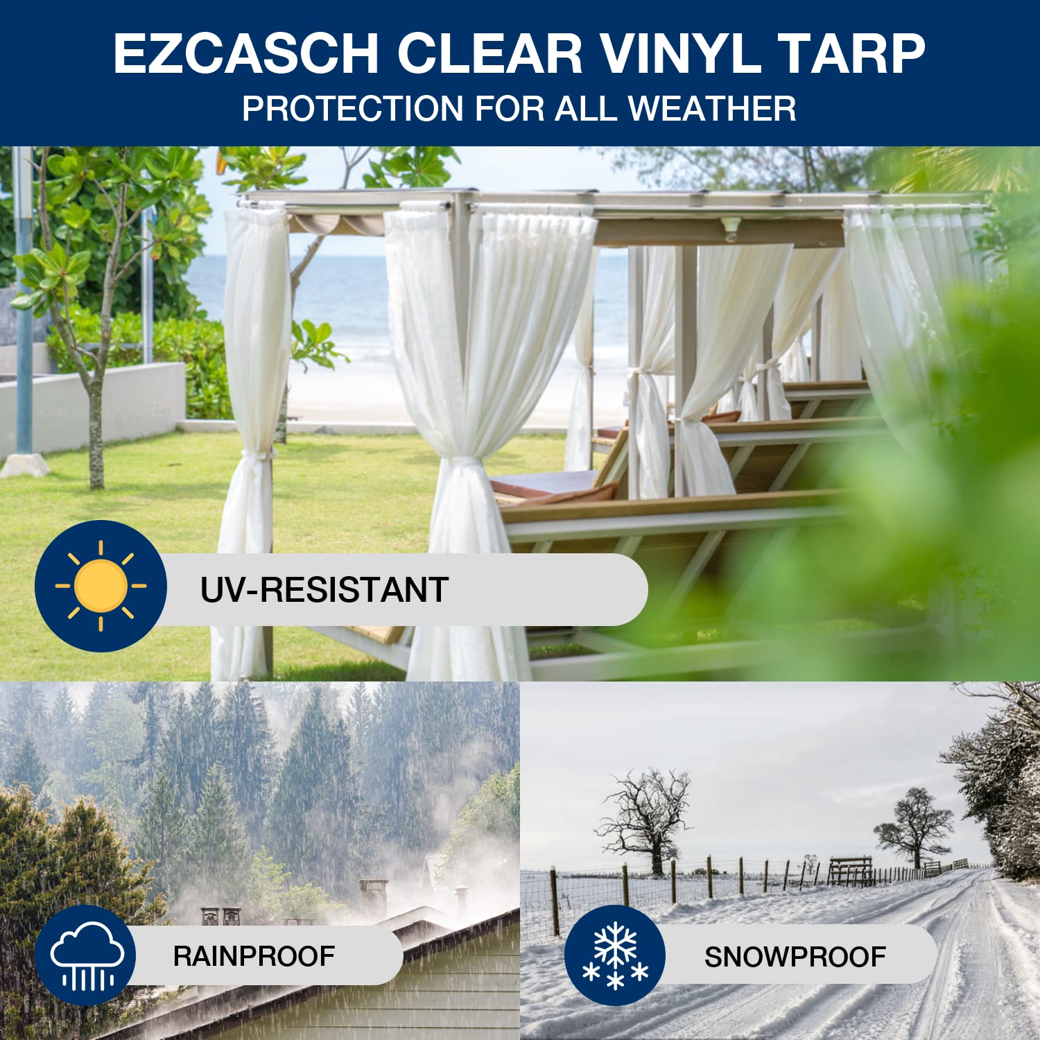 10' x 10' Clear Vinyl PVC Tarp - 15 Mil Waterproof & 100% Transparent Plastic Sheeting - Heavy Duty Tarpaulin Cover for Garden, Patio, Window, Drop Cloth & Outdoor Protection