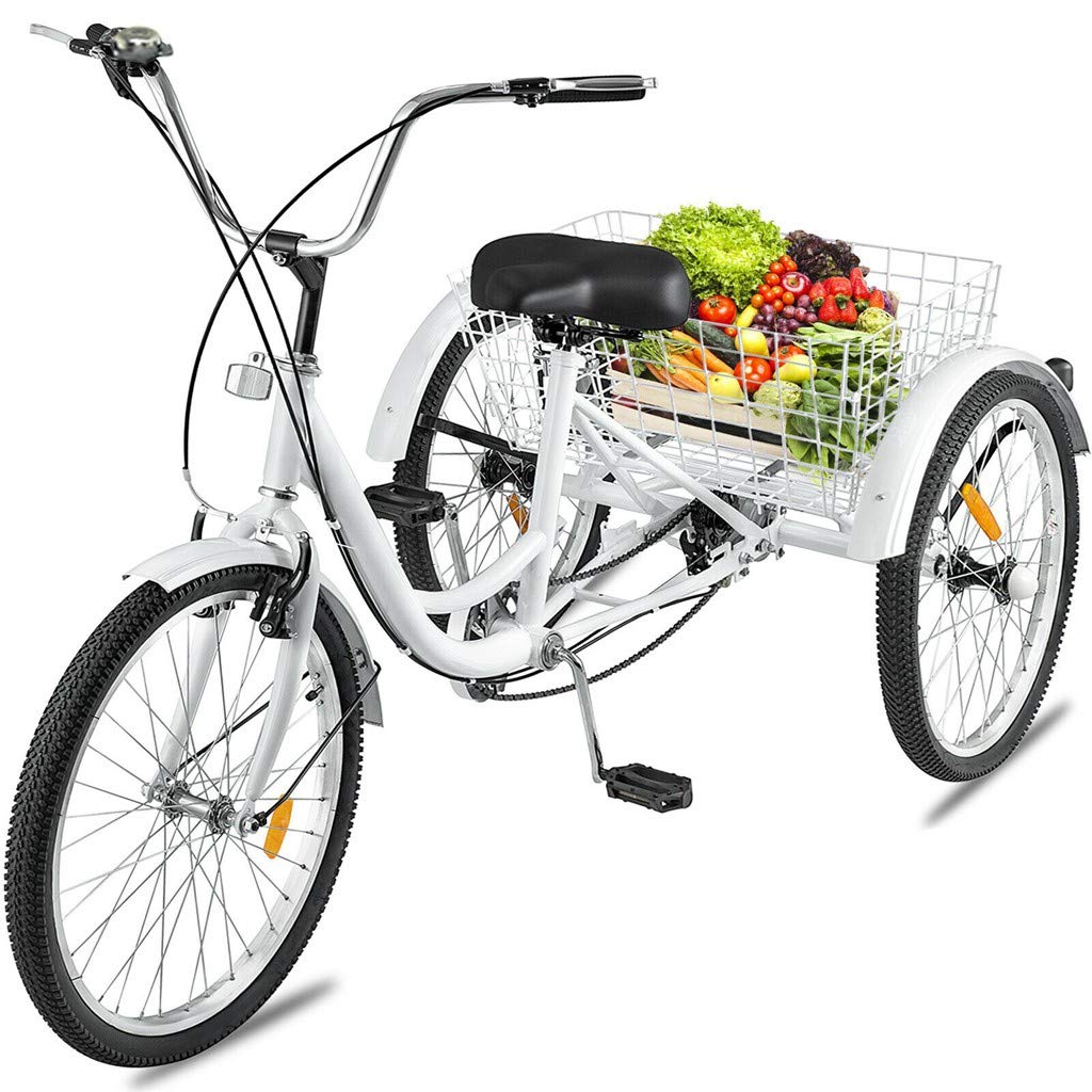 7-Speed Adult Tricycle 24 Inch 3-Wheel Bike with Shopping Basket - Comfortable Cruise Trike for Seniors, Women & Men - Perfect for Grocery Shopping, Leisure Rides & Outdoor Exercise