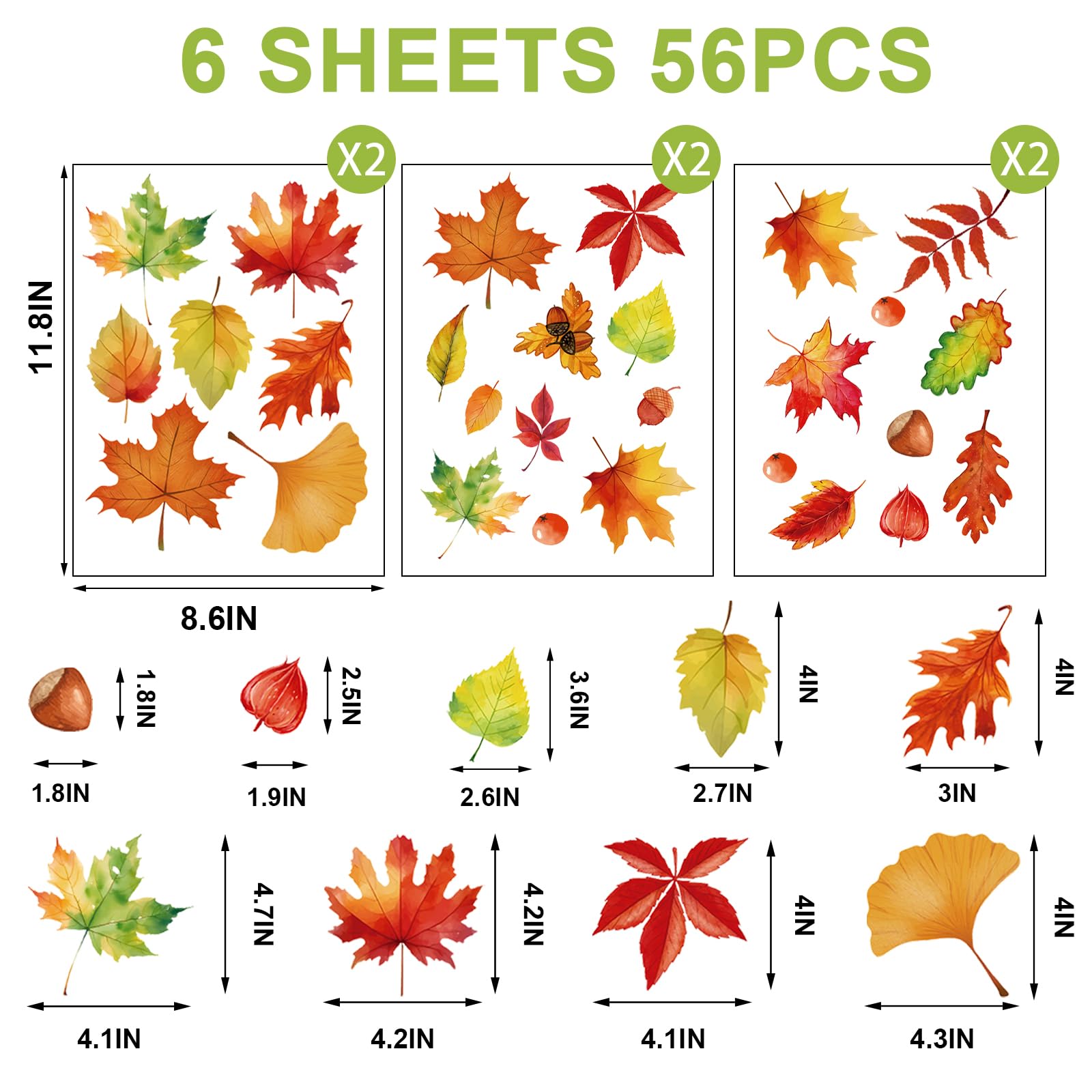Fall Window Clings - Autumn Maple Leaf & Hazelnut Static Stickers for Glass Windows | Double-Sided Removable & Reusable Thanksgiving Decor | Perfect for Home, Office, and Seasonal Party Decoration