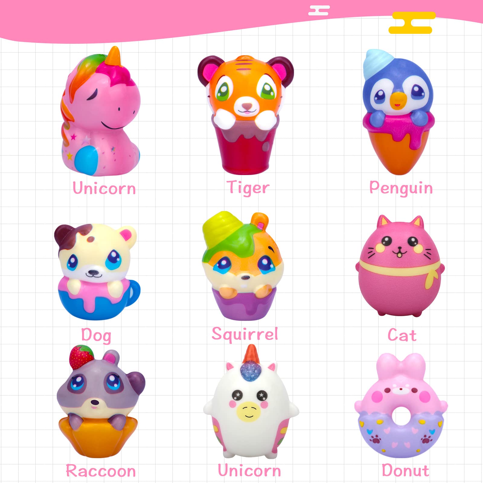 Kawaii Squishy Toys 30 Pack - Cute Unicorn Donuts for Stress Relief & Party Favors