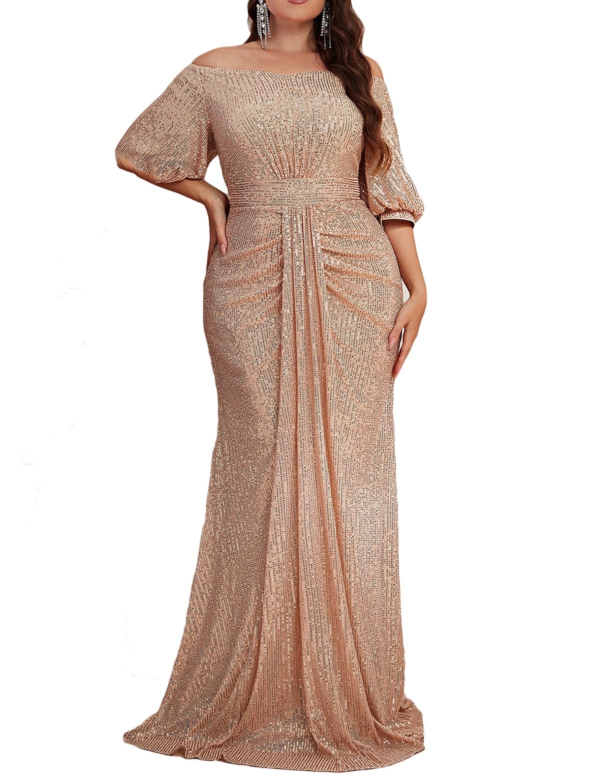 Madam Uniq Women's 1920s Inspired Sequin Short Sleeve Formal Dress - Plus Size Cocktail & Wedding Guest Maxi Evening Gown for Parties, Galas & Special Occasions
