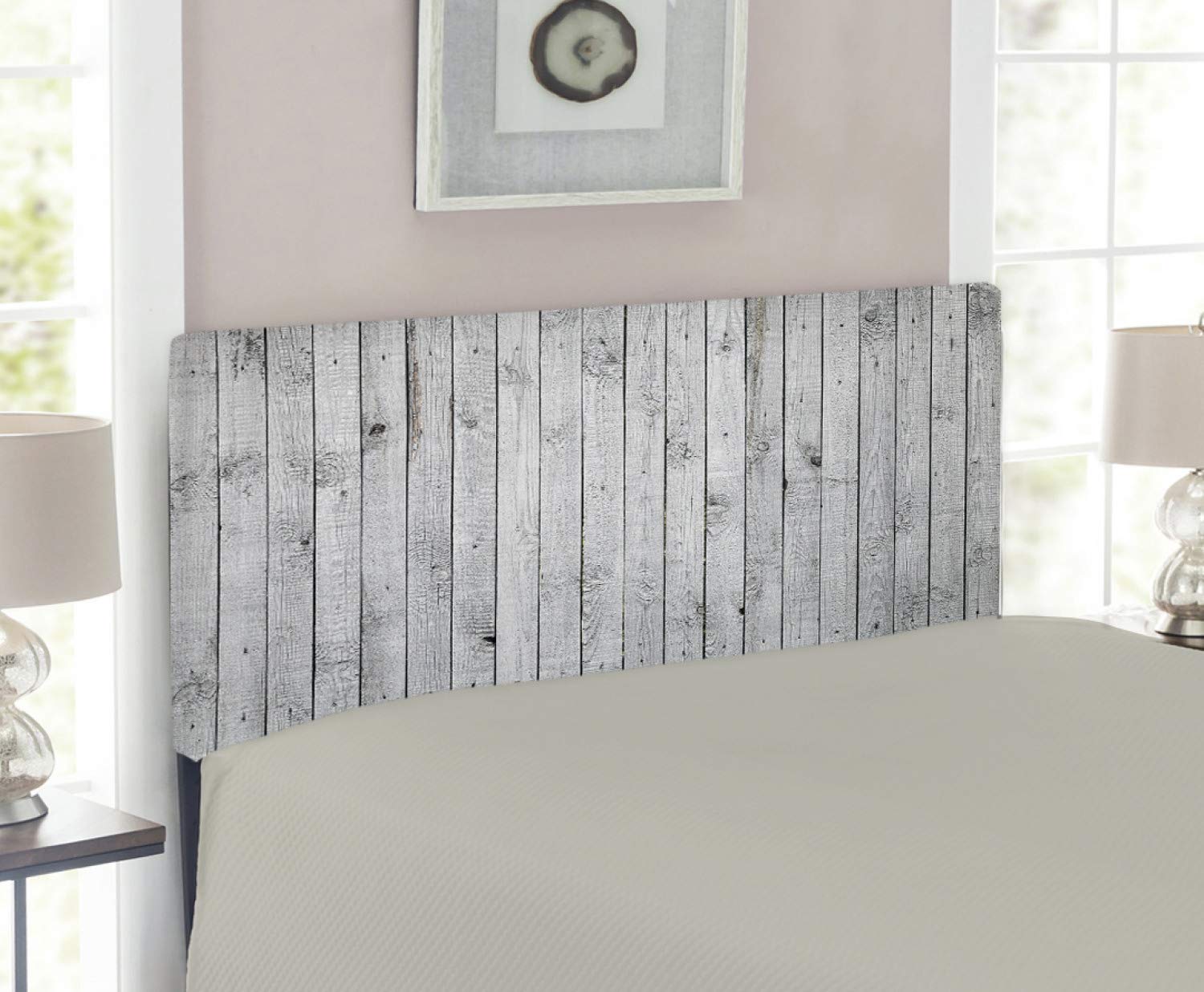 Ambesonne Grey and White Upholstered Headboard - Vintage Wooden Plank Design with Memory Foam, Twin Size Bed Frame for Modern & Farmhouse Bedrooms | Perfect for Guest Rooms, Dorms & Cozy Bedroom Decor