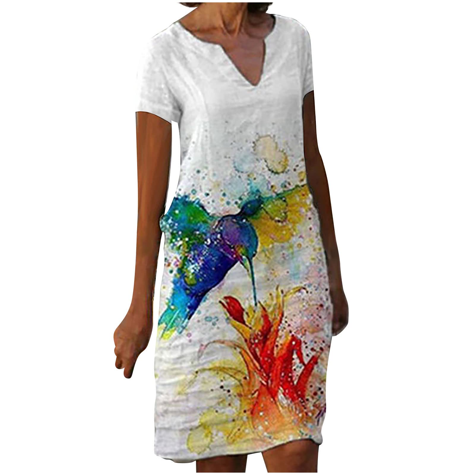 Women's Floral Print V-Neck Sundress - Summer Short Sleeve Waist Dress 2022 | Perfect for Beach Vacations, Date Nights & Casual Outings