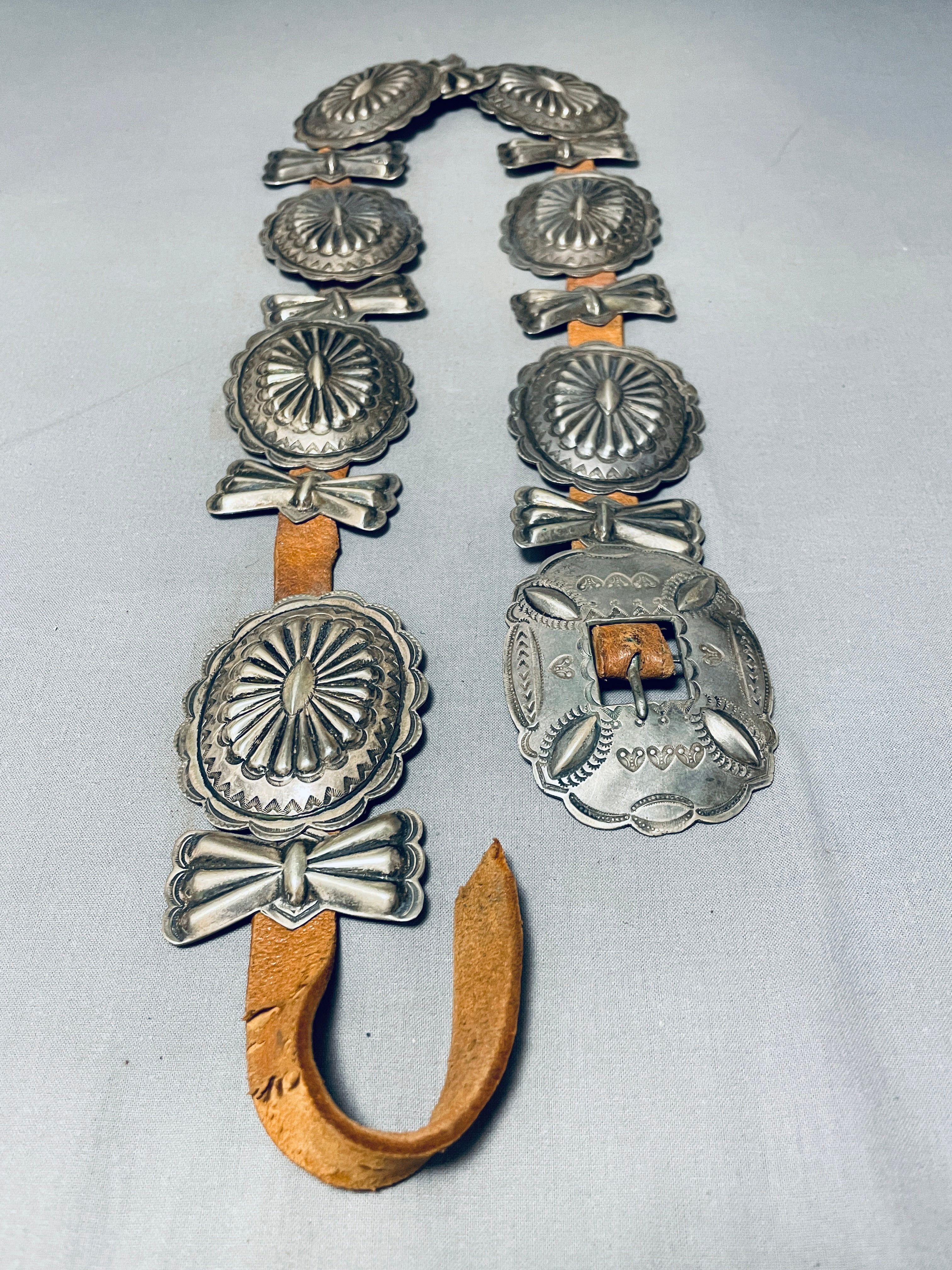 Vintage 1920s-1930s Navajo Sterling Silver Concho Belt - Hand Tooled Native American Jewelry for Western Fashion & Boho Style Outfits