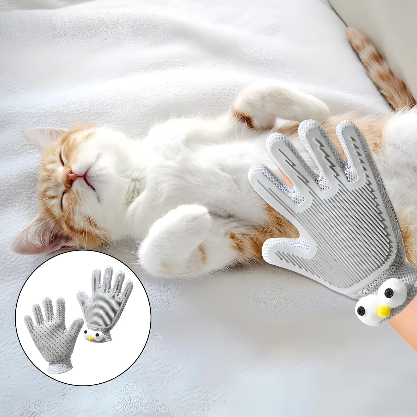 2 in 1 Pet Grooming Gloves for Cats & Dogs - Dual-Sided Hair Removal Brush & Massage Glove, Efficient Pet Shedding Tool (Grey, 1-Pack) - Perfect for Bathing, Brushing & Bonding with Your Furry Friends