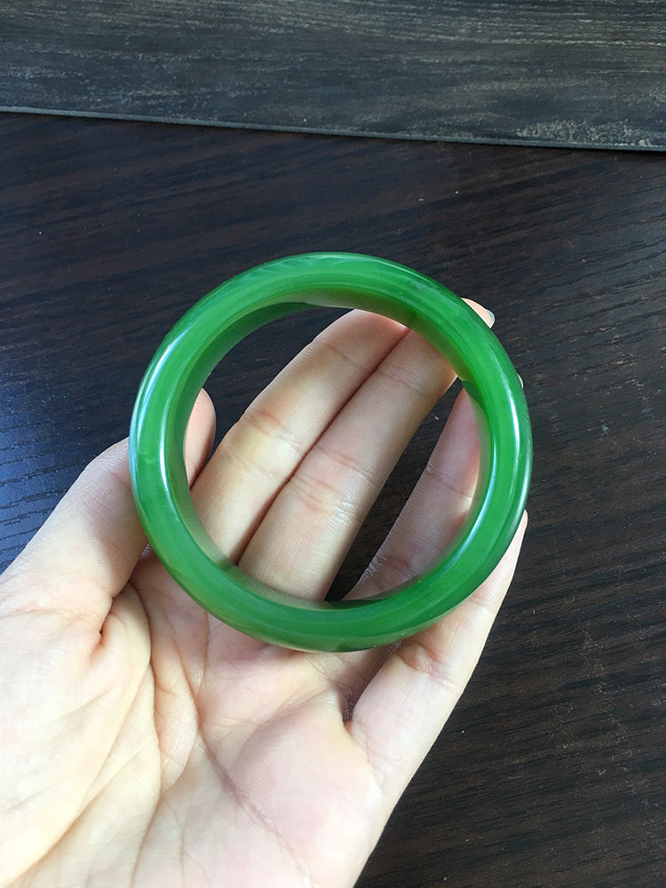 Natural Jade Bangle - Genuine Nephrite Jade Bracelet, 55.3mm Inner Diameter, Handcrafted Jewelry for Women | Perfect Gift for Birthday, Anniversary & Spiritual Healing