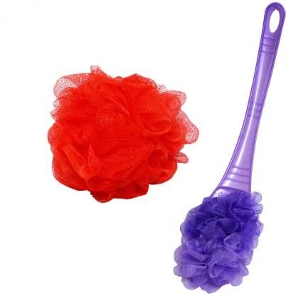 Famezia 2-Pack Bath Loofah with Long Handle for Back Body Cleaning & Exfoliation - Soft & Durable Shower Sponge for Men & Women - Perfect for Deep Cleansing, Massage & Skin Care in Shower or Bath