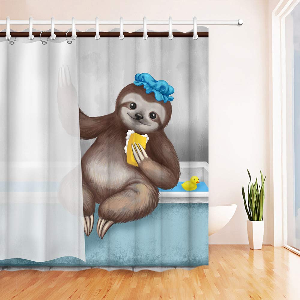 Funny Sloth Shower Curtain - 72x72 Inch Waterproof Bathroom Decor with Hooks | Cute Animal Theme for Kids & Adults | Perfect for Bathroom, Dorm, or Apartment Decor