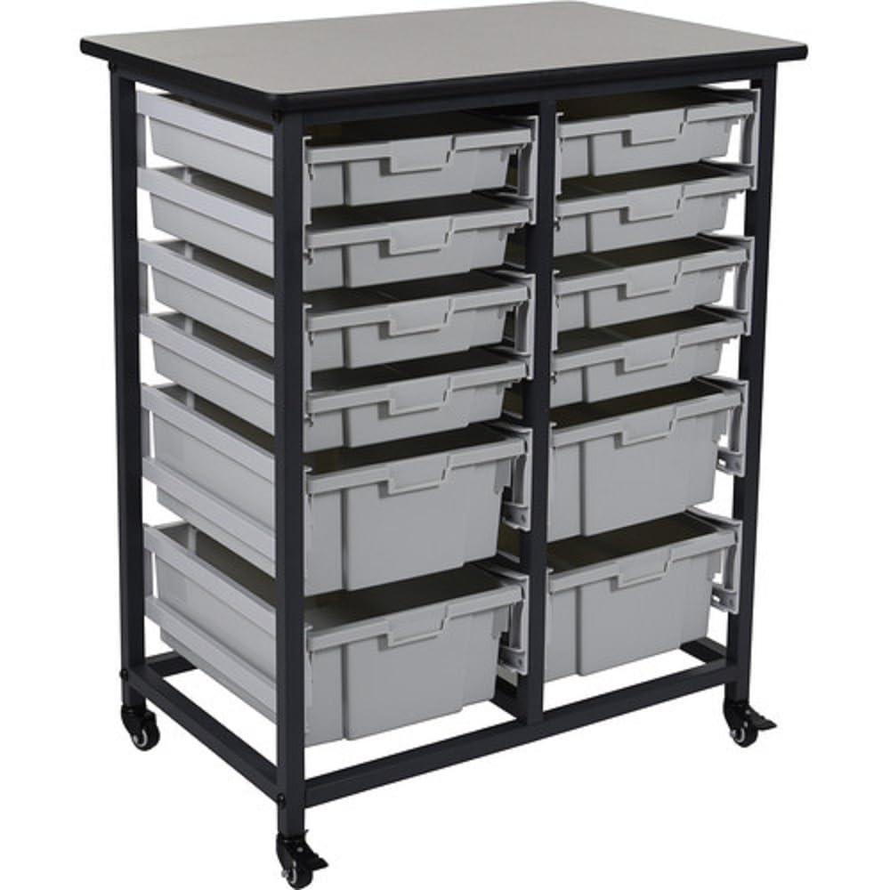 Luxor Double Row Mobile Bin Storage Unit with Small & Large Bins - Organize Home, Office, or Warehouse Shelving Efficiently