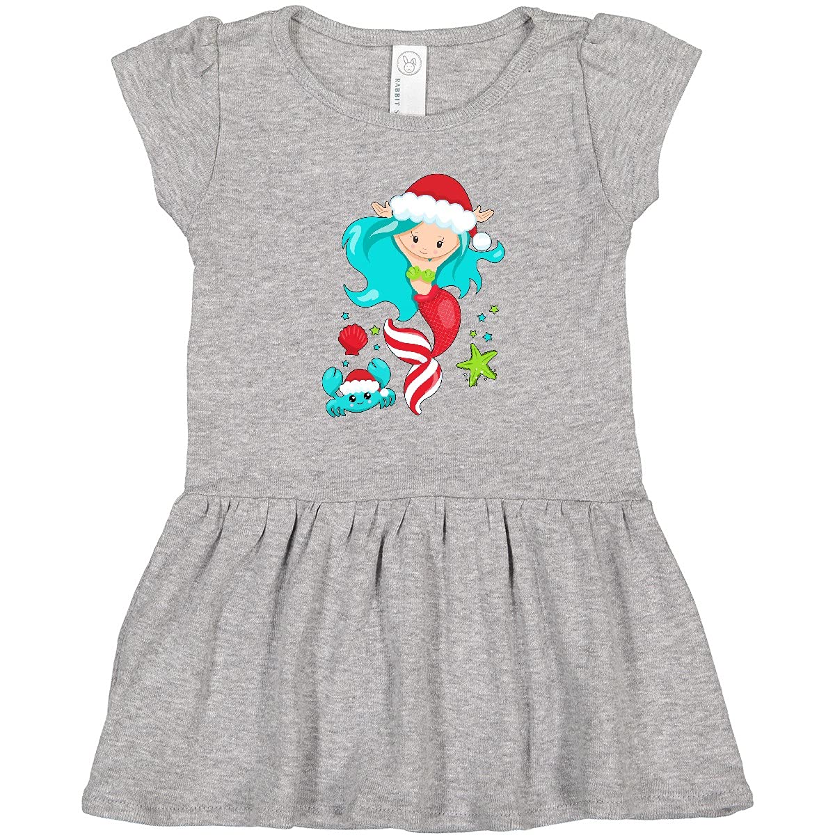Inktastic Christmas Holiday Mermaid with Cute Crab Toddler Dress - Adorable Baby Girl Outfit for Holiday Parties, Family Photos & Festive Celebrations