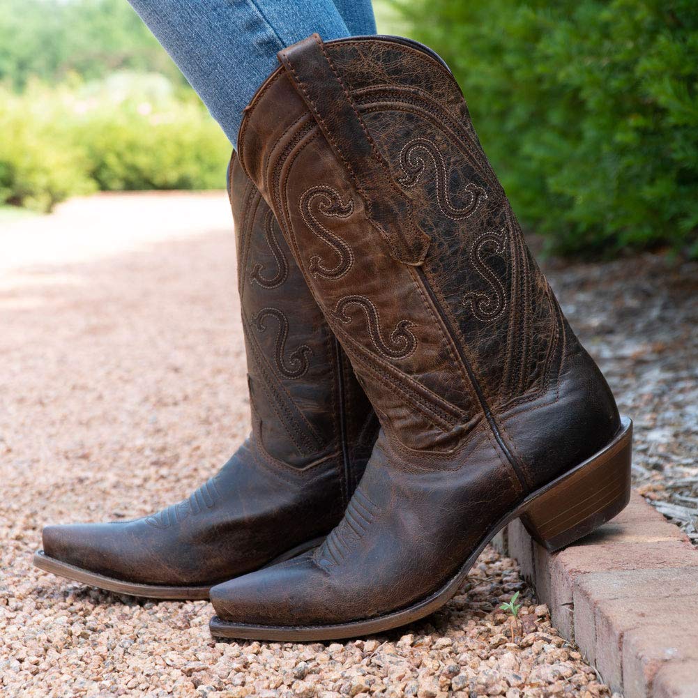 **Soto Boots Women's Cheyenne Leather Snipped Toe Cowgirl Boots – Genuine Leather Handcrafted Cowboy Boots for Women (M50041) – Perfect for Western Rides, Country Dancing & Casual Wear**