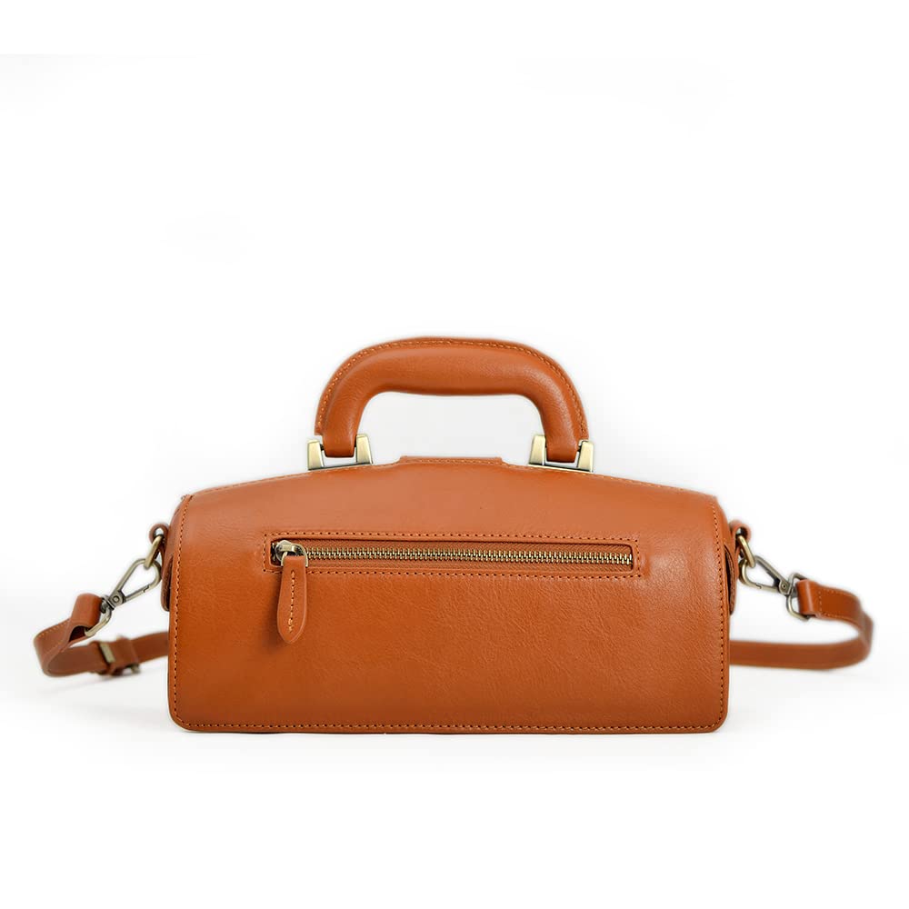 Genuine Leather Handbag for Women - Premium Cowhide Doctor Bag with Shoulder Strap & Buckle Closure - Stylish Brown Shoulder Bag for Work, Travel & Everyday Use