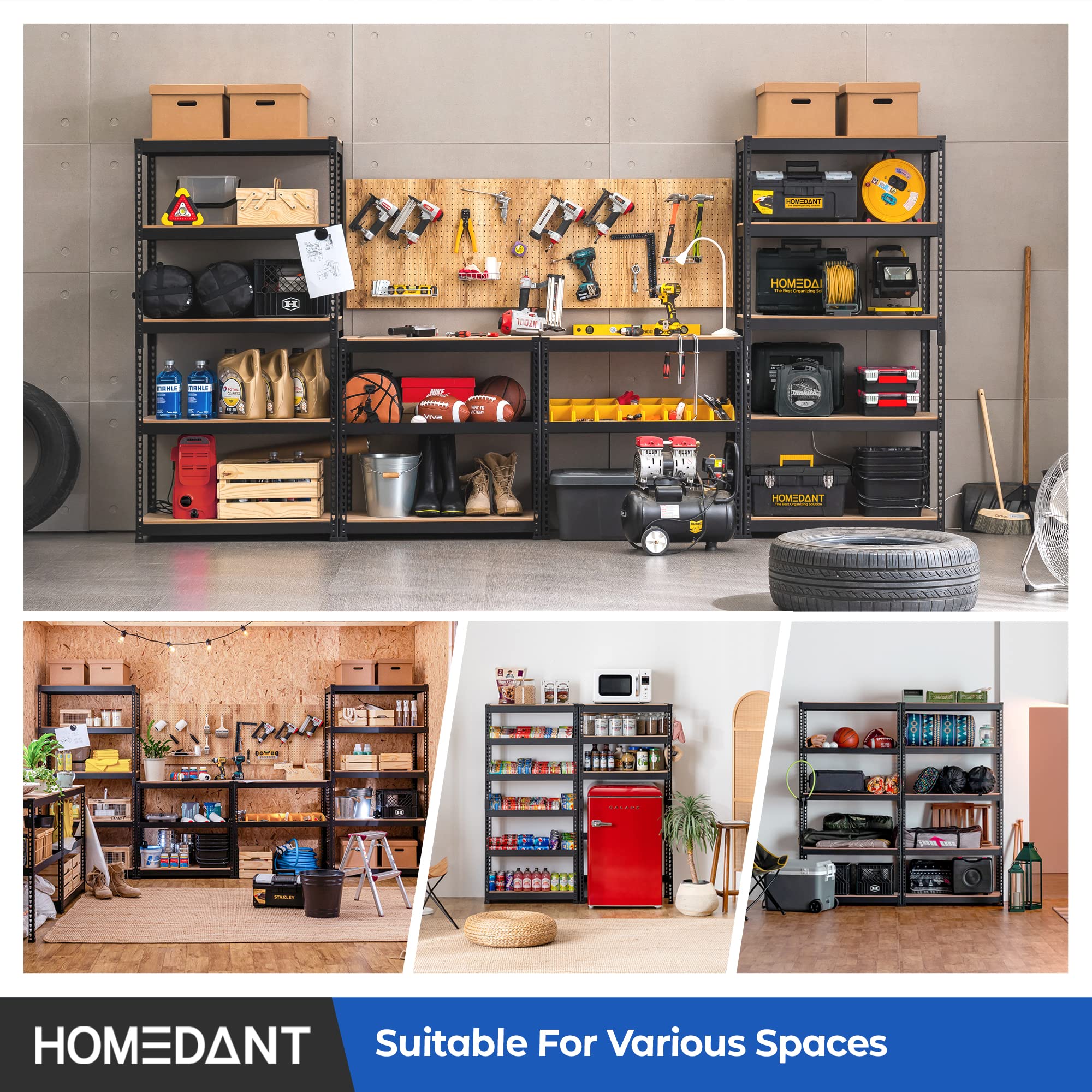 HOMEDANT 5-Tier Heavy Duty Boltless Metal Shelving Unit - Adjustable Garage Storage Rack, 35.9