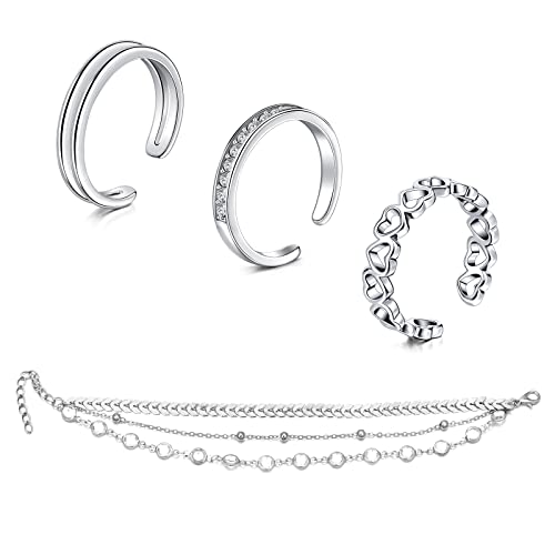 Silver-Toe Rings and Anklet Set