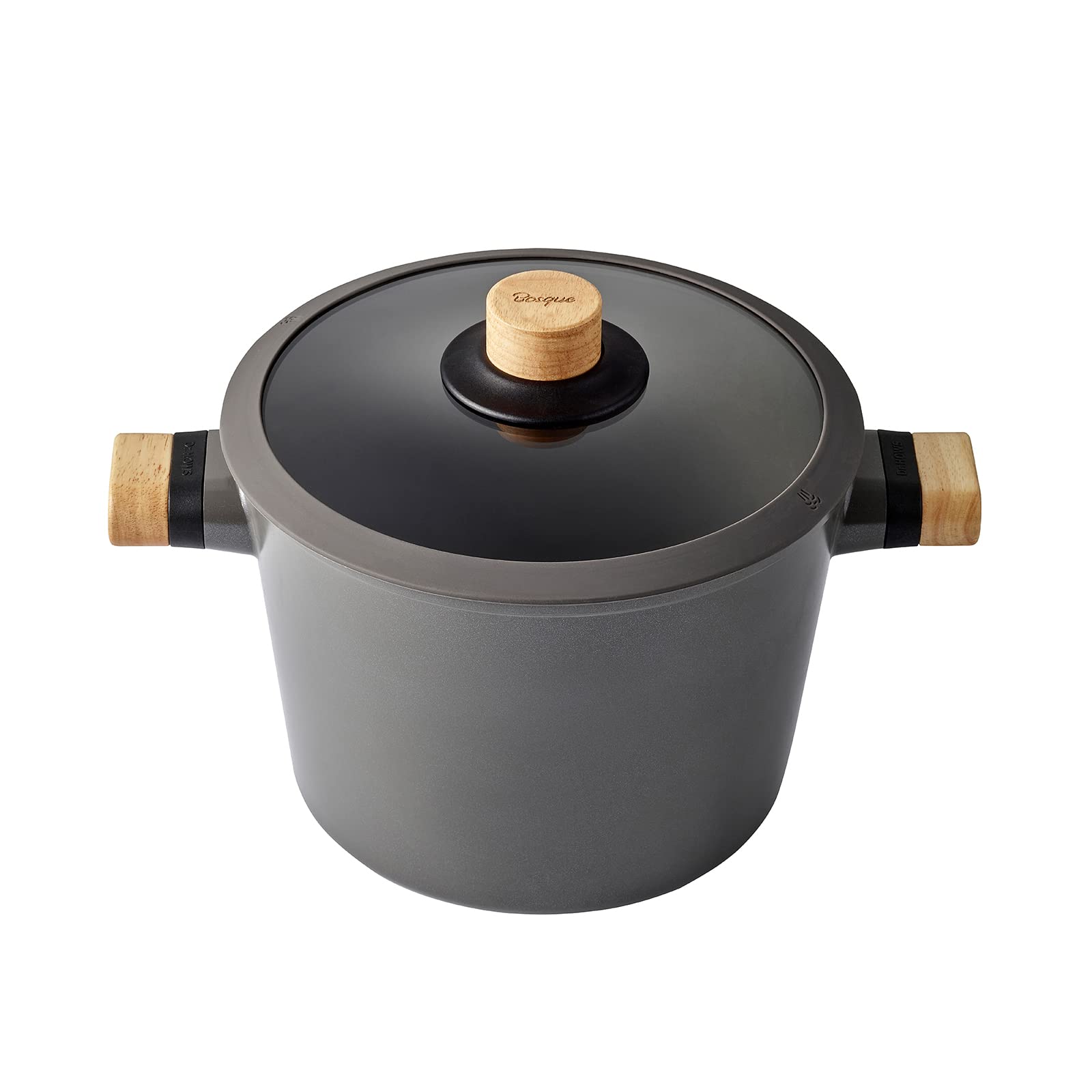 Dr.HOWS 9.5 Inch Nonstick Cooking Pot with Glass Lid - Large Ceramic Coated Soup Pan with Oakwood Handles - Induction Compatible & Oven Safe - Perfect for Soups, Stews, Pasta & Family Meals