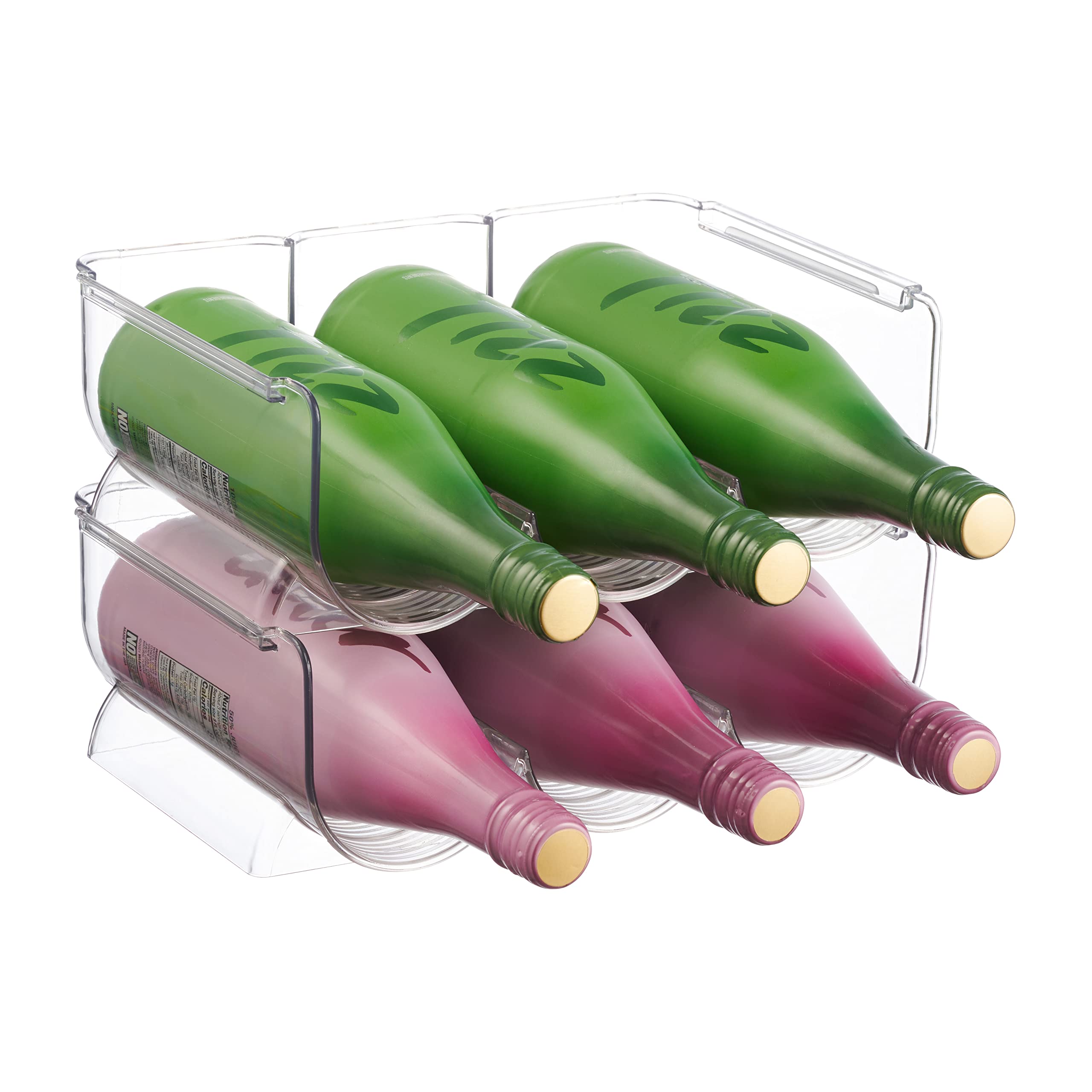 2 Pack Stackable Plastic Water Bottle Holders - Kitchen Pantry & Refrigerator Storage Bins Organizer - Wine & Beverage Bottle Stand for Home Organization - Countertop Cabinet Rack (Perfect for Kitchen, Pantry, Fridge & Office Storage)