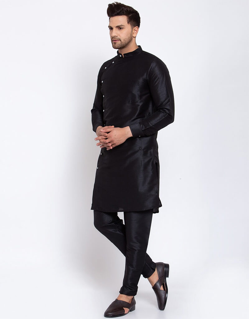 Black Kurta Dhupion Silk Chudidaar for Women - Elegant Indian Traditional Outfit for Festivals, Weddings & Special Occasions