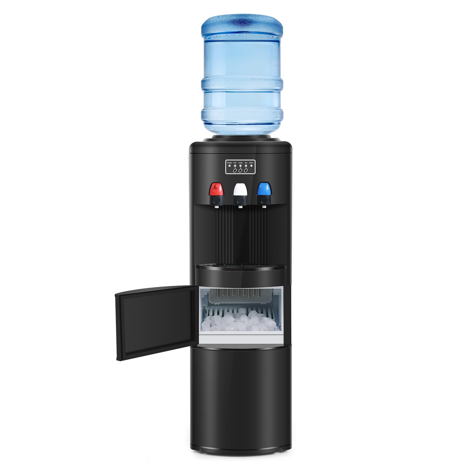 ICEPURE 3-in-1 Countertop Water Dispenser with Ice Maker - 26.5lbs/24H Bullet Ice Machine, Hot & Cold Water Cooler for 3-5 Gallon Bottles, Child Safety Lock, Black - Perfect for Home, Office, Kitchen, and Party Use