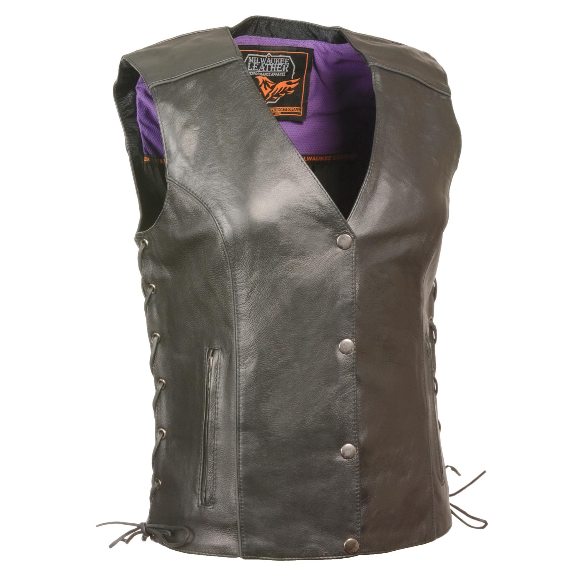 Milwaukee Leather MLL4505 Black Women's Studded Leather Vest with Wing Detailing – Perfect for Biker Outfits, Rock Concerts & Edgy Fashion