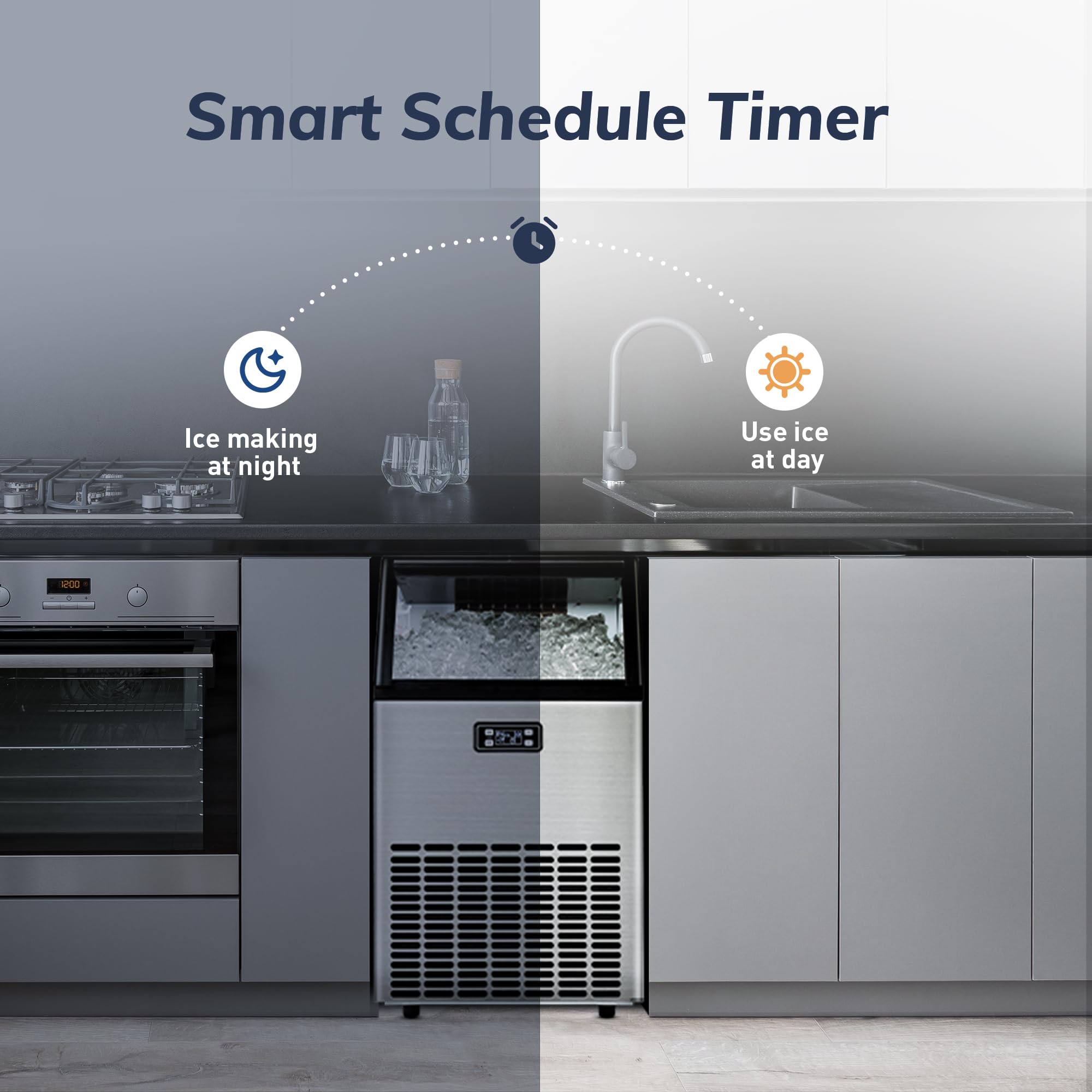 Commercial Ice Maker Machine 100lbs/Day, Under Counter Stainless Steel Ice Maker with Self-Cleaning & Timer, 33lbs Storage - Perfect for Home, Bar, Restaurant, RV, Office, and Outdoor Events