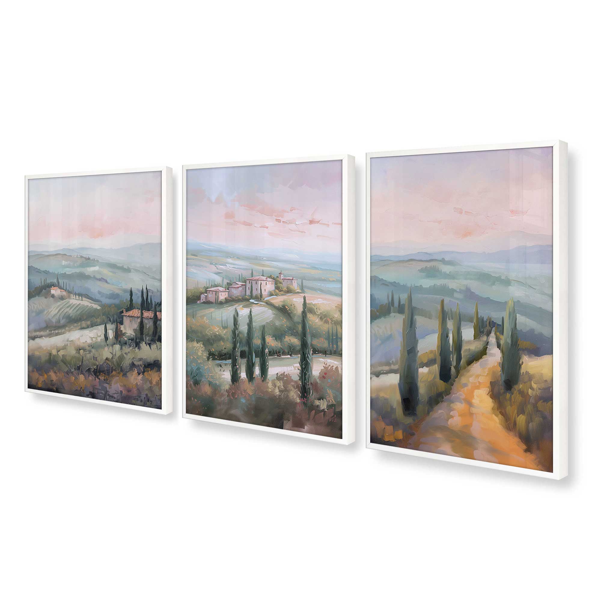 Tuscany Sunset Landscape Art Prints - Set of 3 High-Quality Archival Matte Paper Wall Decor for Living Room, Bedroom & Office