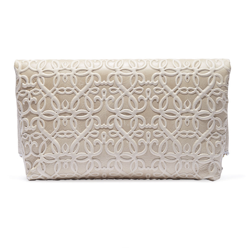 Premium Gabriel Leather Fold Over Clutch in Shoreline Tan - Elegant Women's Crossbody Bag for Evening Parties & Date Nights