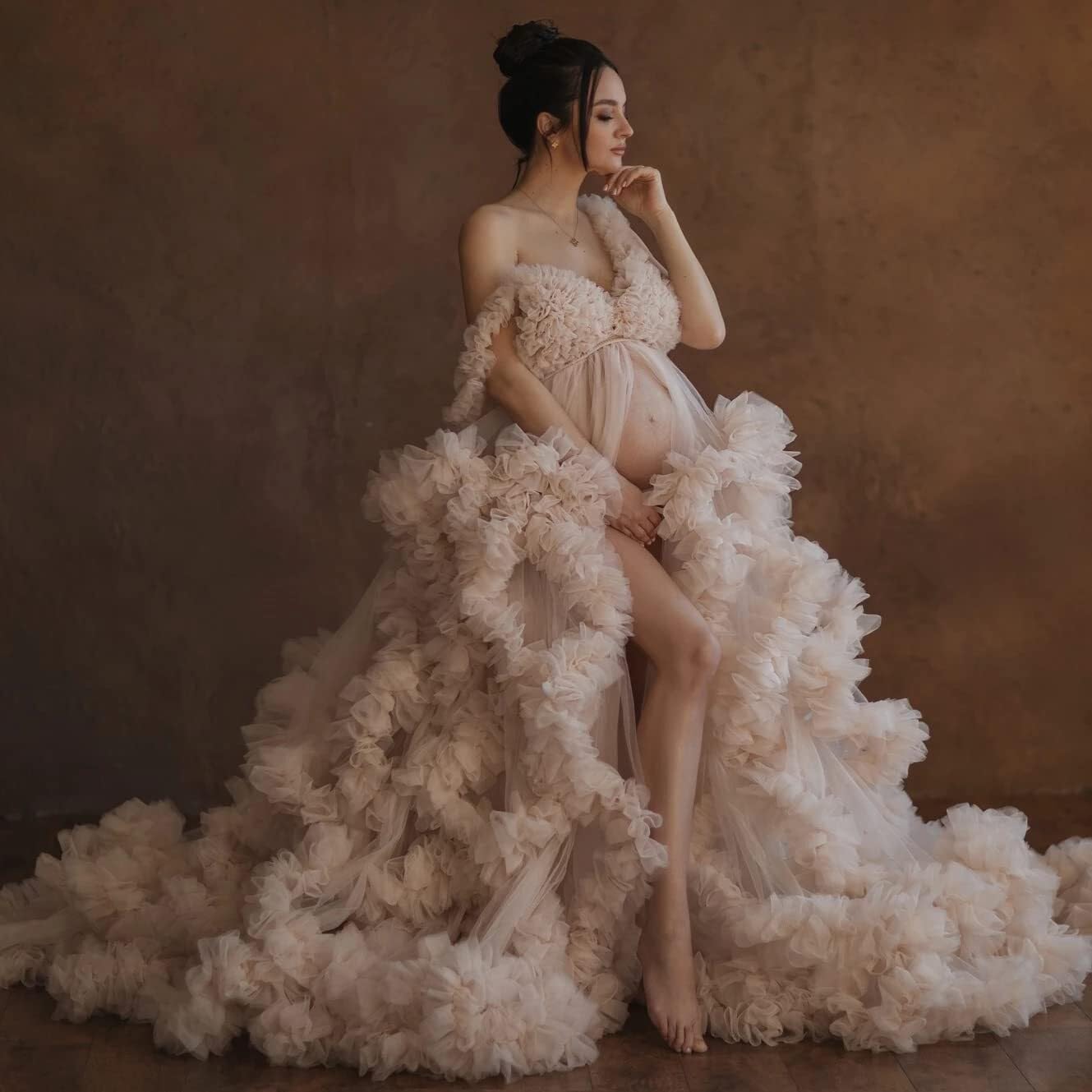 Elegant Tulle Maternity Dresses for Photoshoots - Puffy Ruffles Bridal Lingerie & Sheer Baby Shower Pregnancy Robes - Perfect for Maternity Photos, Bridal Showers, and Special Occasions