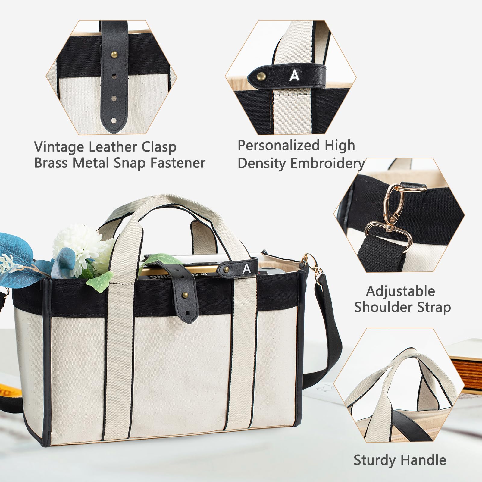 Stylish Large Canvas Tote Bag for Women with Multiple Compartments & Pockets - Durable Teacher Bag & Travel Tote - Perfect for Work, School, Shopping & Beach Trips