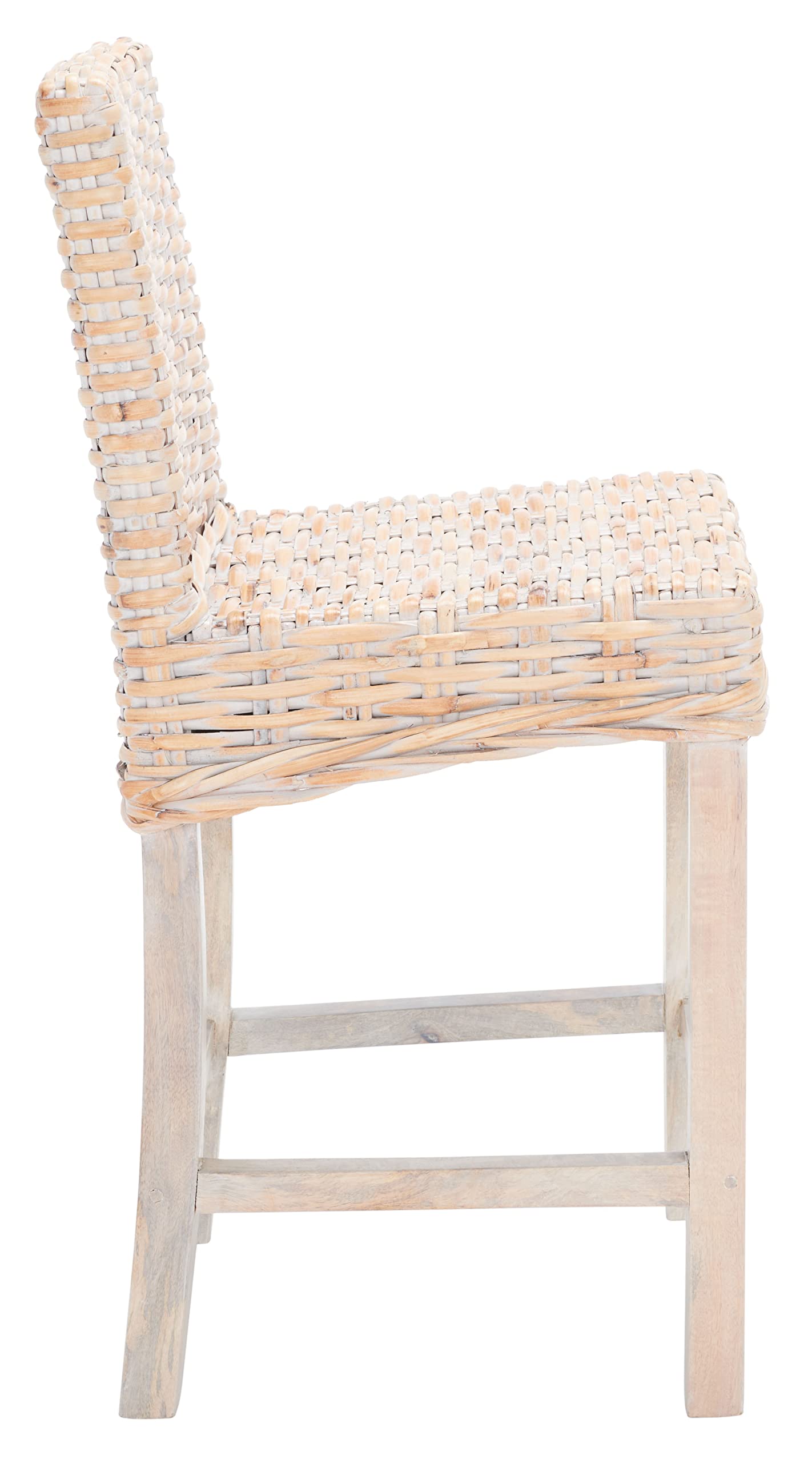 SAFAVIEH Home Tobie Natural White Wash Rattan 24-inch Counter Stool - Modern Farmhouse Kitchen Island Bar Stool for Dining Room & Breakfast Nook