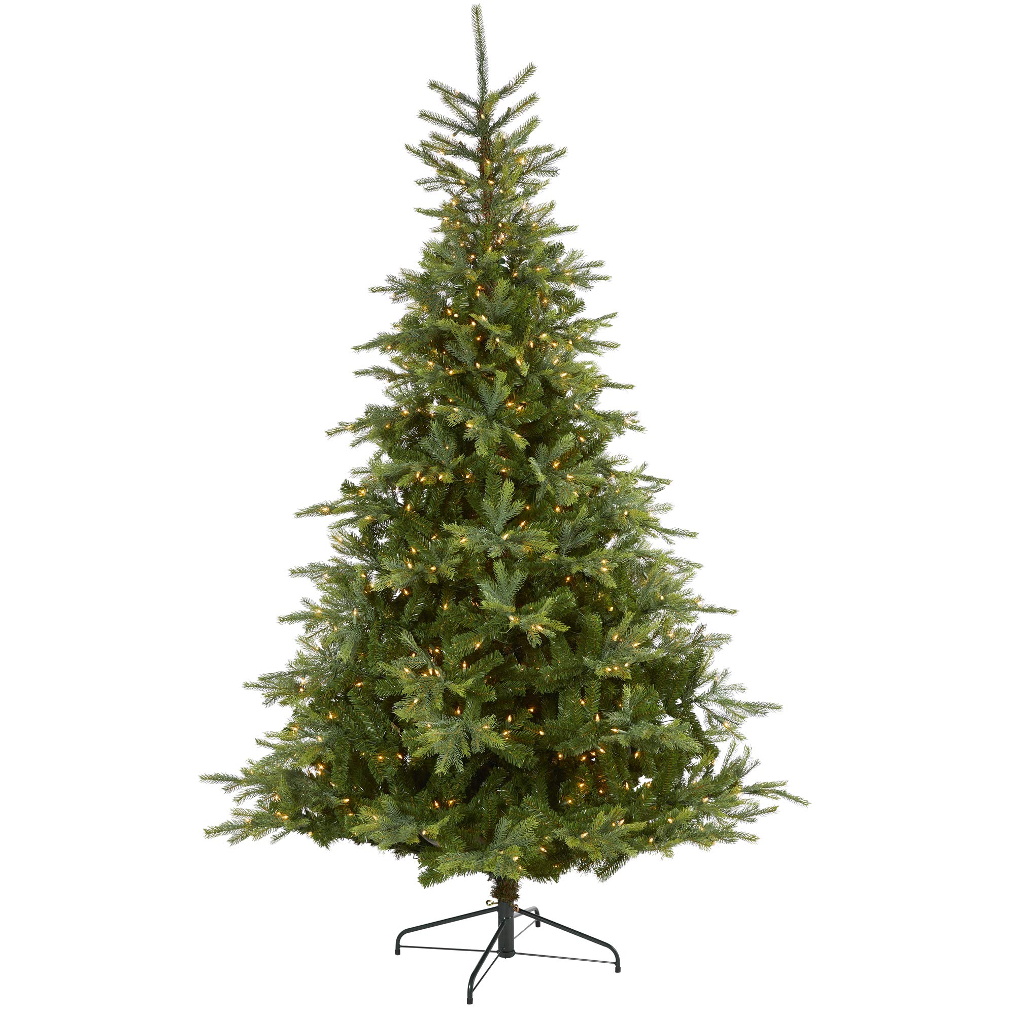 Nearly Natural 8ft North Carolina Spruce Artificial Christmas Tree with 650 Clear Lights & 1303 Bendable Branches | Premium Pre-Lit Christmas Tree for Home, Office & Holiday Decorations