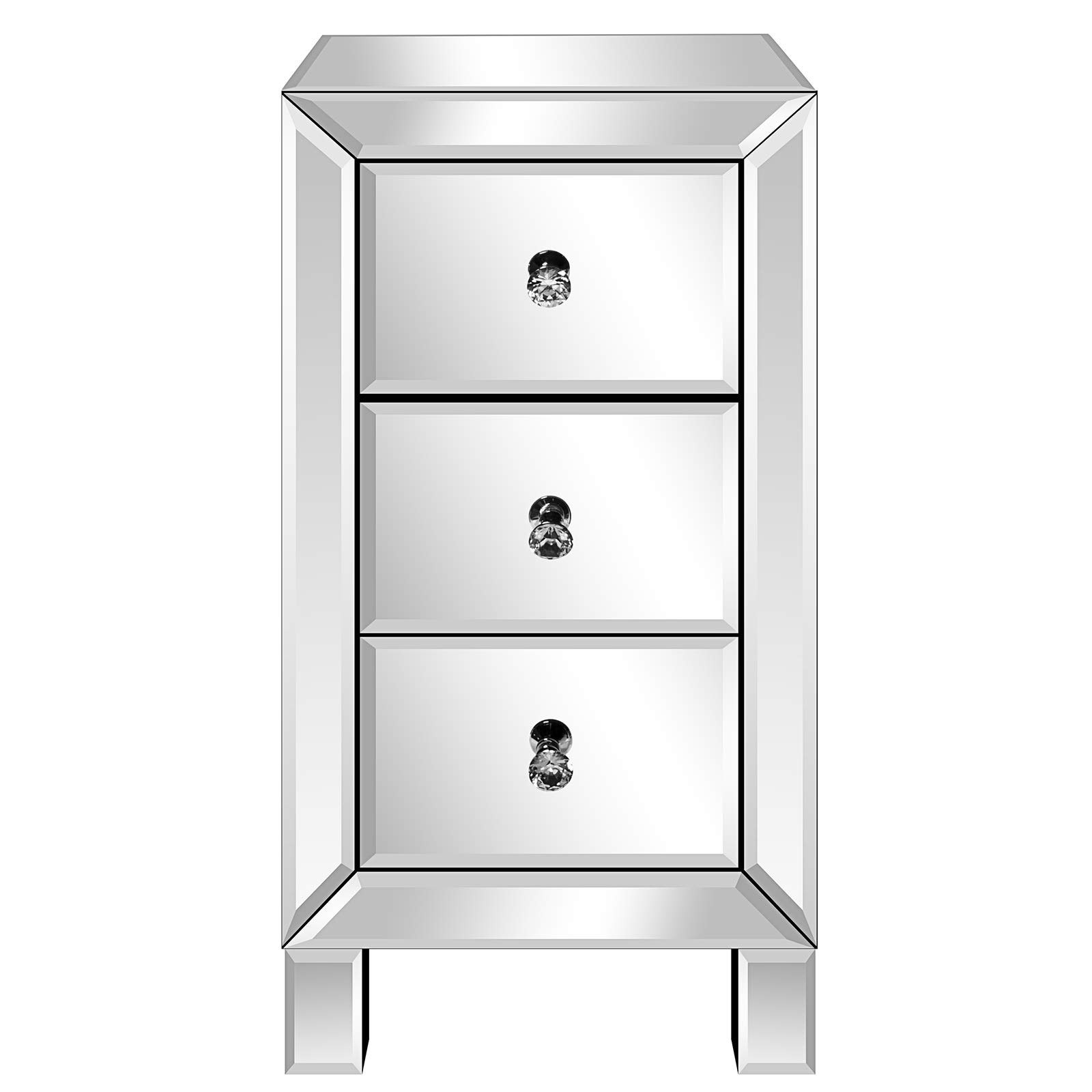Modern 3-Drawer Mirrored Nightstand - Contemporary Bedside Table with Glass Top for Bedroom, Living Room & Office Decor