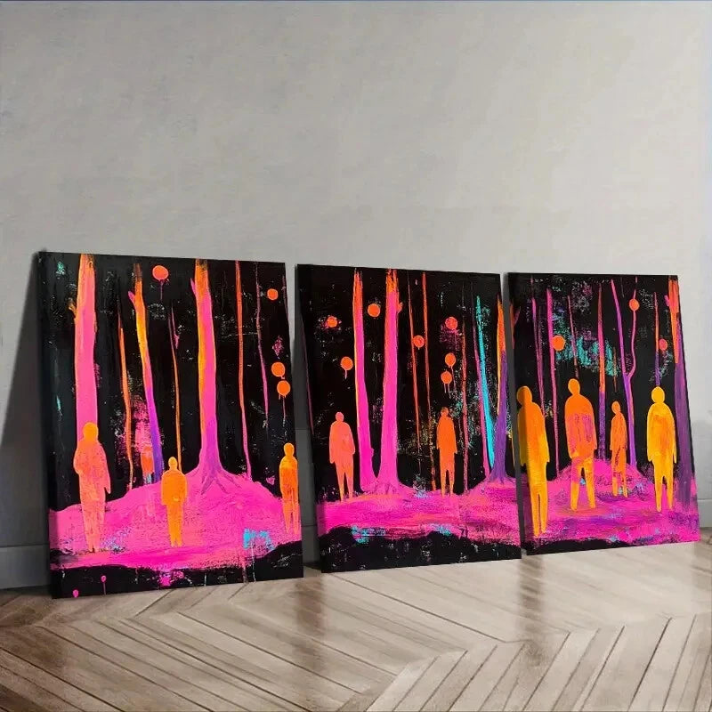 3-Piece Pink People in the Woods Wall Art Set - 40x60cm Framed Canvas Prints | High Quality Australian Made Ready-to-Hang Decor for Living Room, Bedroom & Office