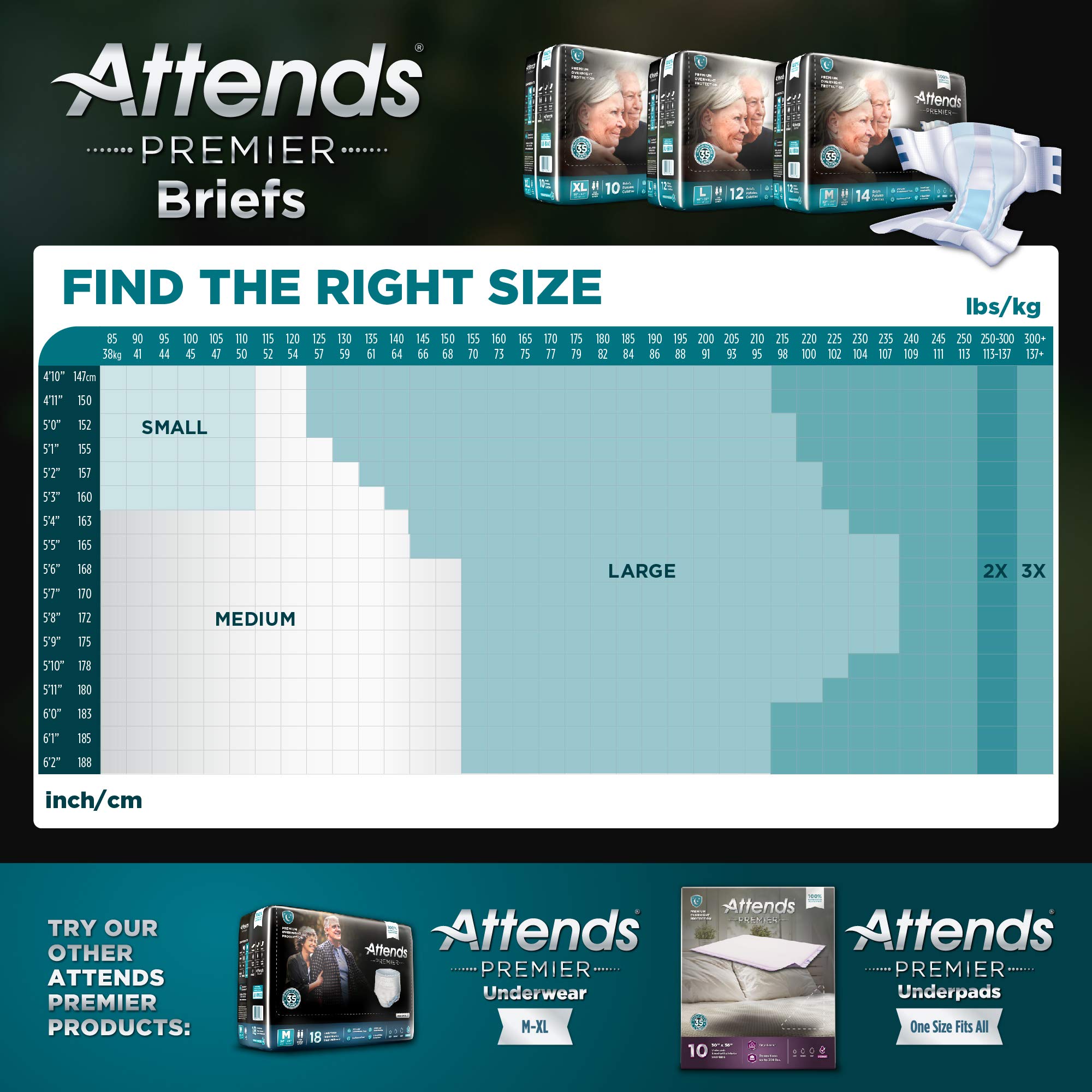 Attends Premier Adult Incontinence Briefs - Large Size (44