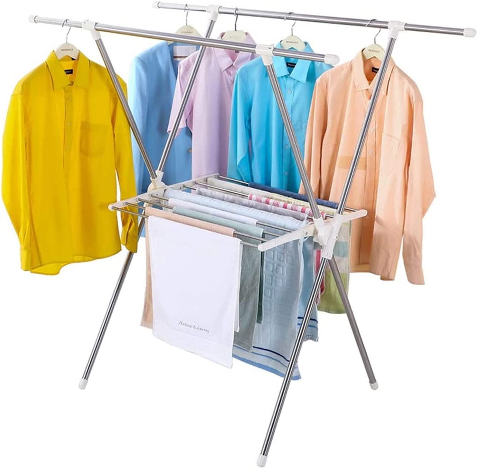 Foldable X-Type Drying Rack - Stainless Steel Indoor/Outdoor Clothes Drying Rack for Home, Balcony & Laundry - Space Saving Floor Folding Design for Small Apartments & Travel Use