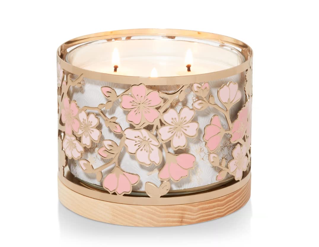 Yankee Candle Wild Orchid Scented 3-Wick Large Jar Candle with Cherry Blossom Glass Holder & Wooden Base - 2-Piece Home Fragrance Gift Set for Living Room, Bedroom & Romantic Decor