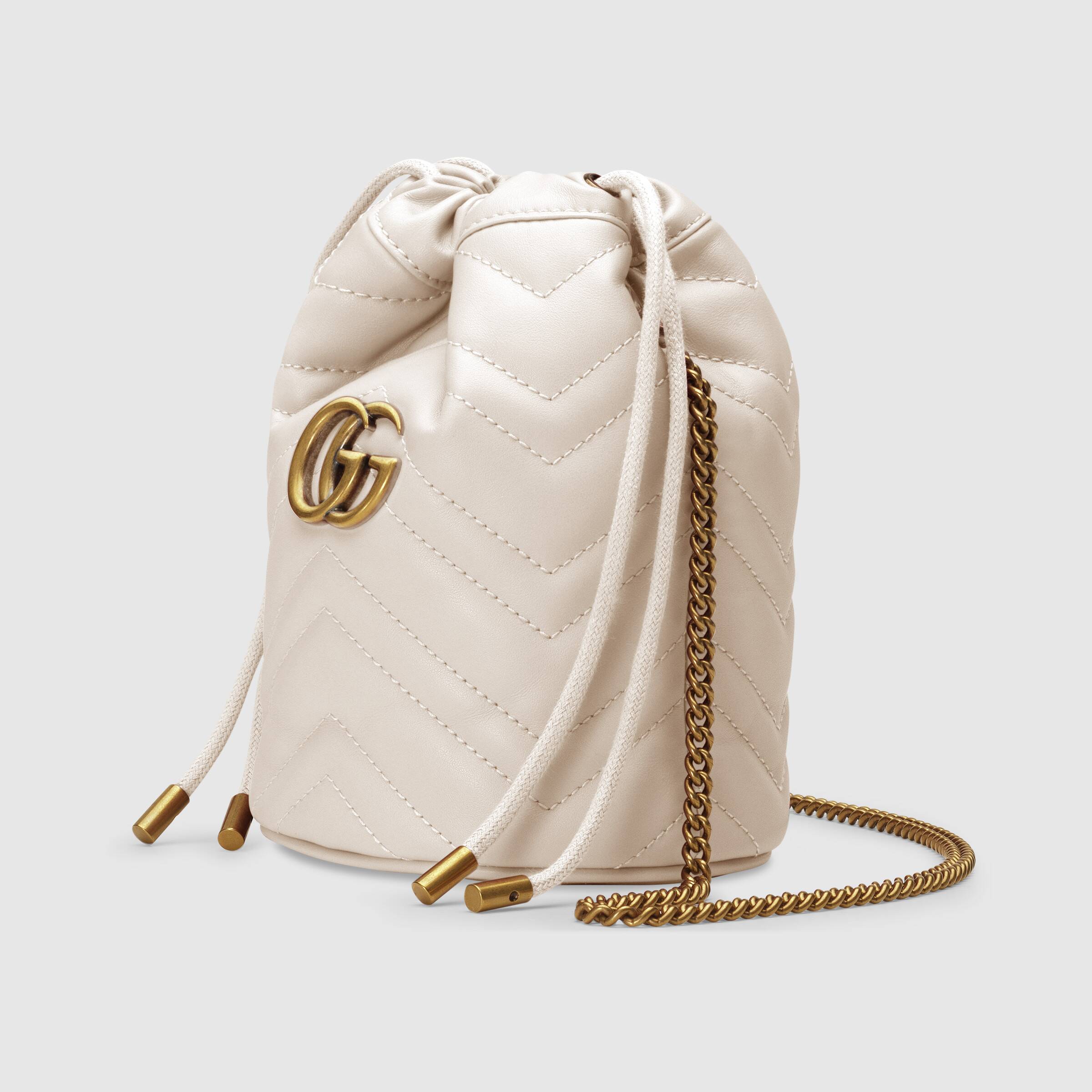 Gucci GG Marmont Mini Bucket Bag in White | Luxury Crossbody Handbag for Women | Perfect for Date Night & Evening Events
