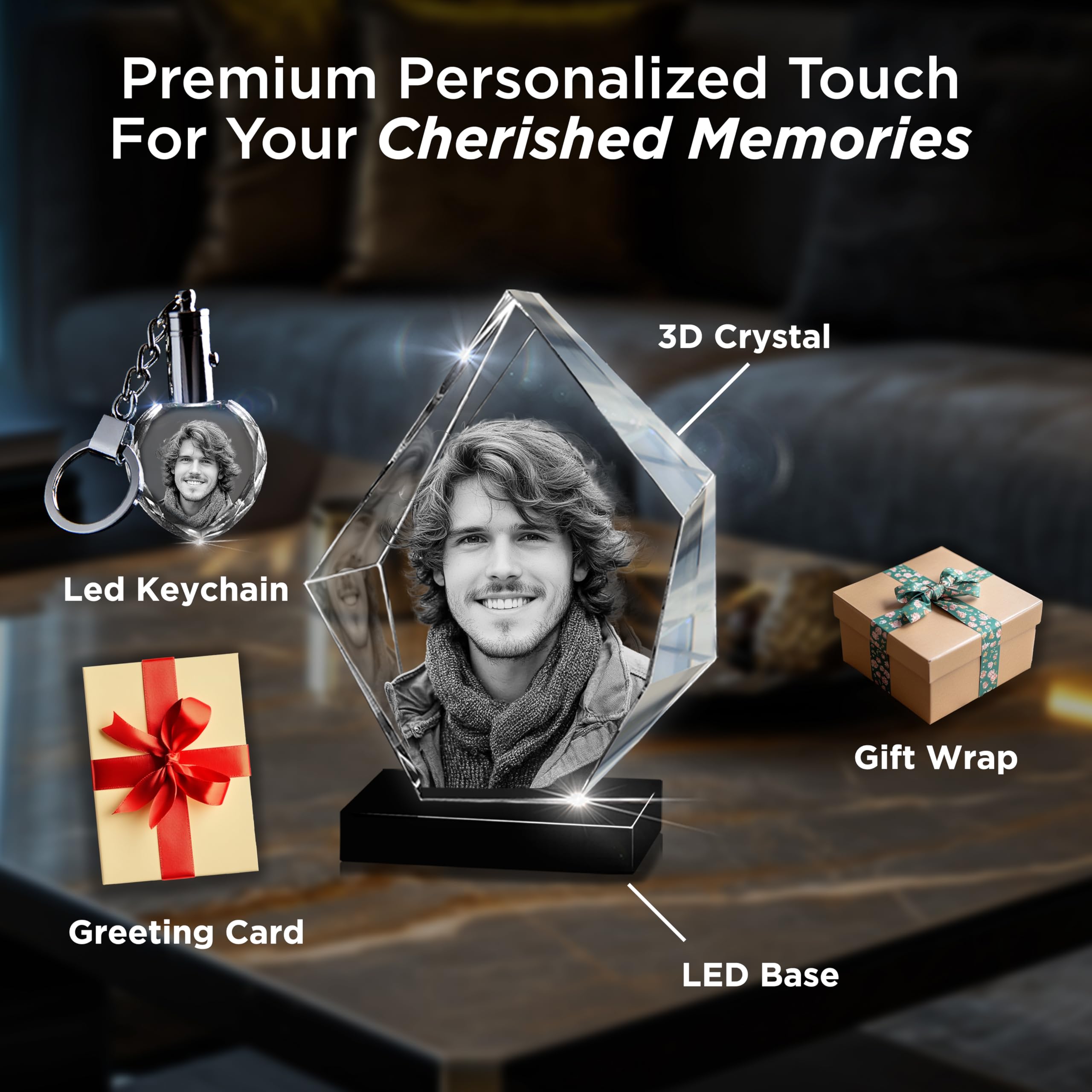 CAPTUR3D Premium 3D Crystal Photo with LED Light Base - Personalized Mother's Day Gift for Mom, Wife, Women | Custom Laser Etched Crystal Keepsake | Elegant Anniversary & Birthday Present for Her | Perfect for Home Decor, Office Display & Special Occasions