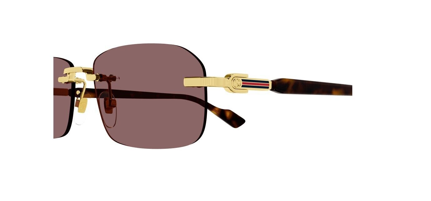 Gucci GG1221S 002 Gold Havana/Brown Rectangular Narrow Rimless Men's Sunglasses – Stylish Designer Shades for Driving, Beach & Outdoor Activities