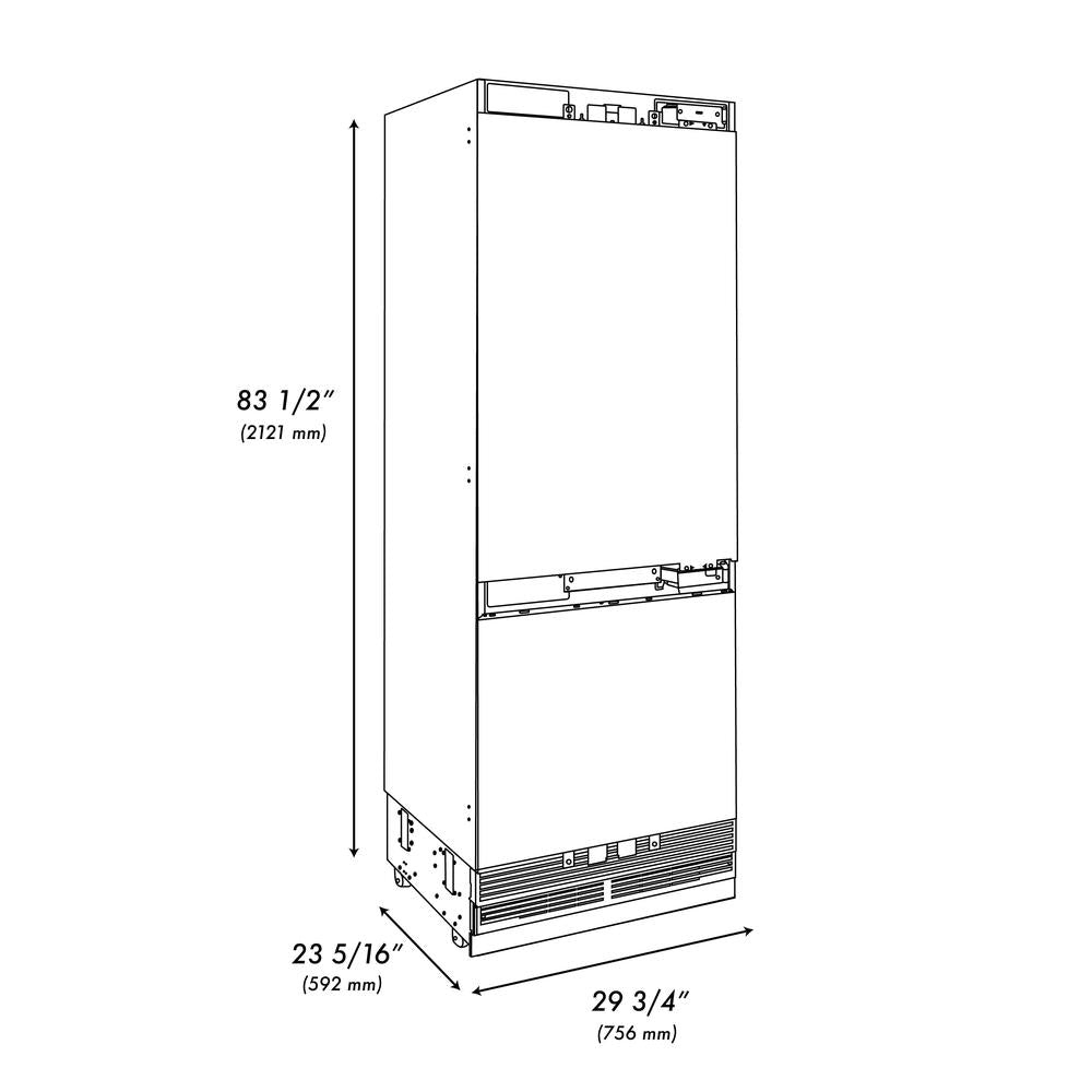 ZLINE Autograph Edition 30 Inch Panel Ready Built-In Bottom Freezer Refrigerator - 16.1 cu ft Capacity with Water Dispenser & Ice Maker - Polished Gold Accents (RBIVZ 30 G) - Perfect for Modern Kitchens & Open Concept Homes