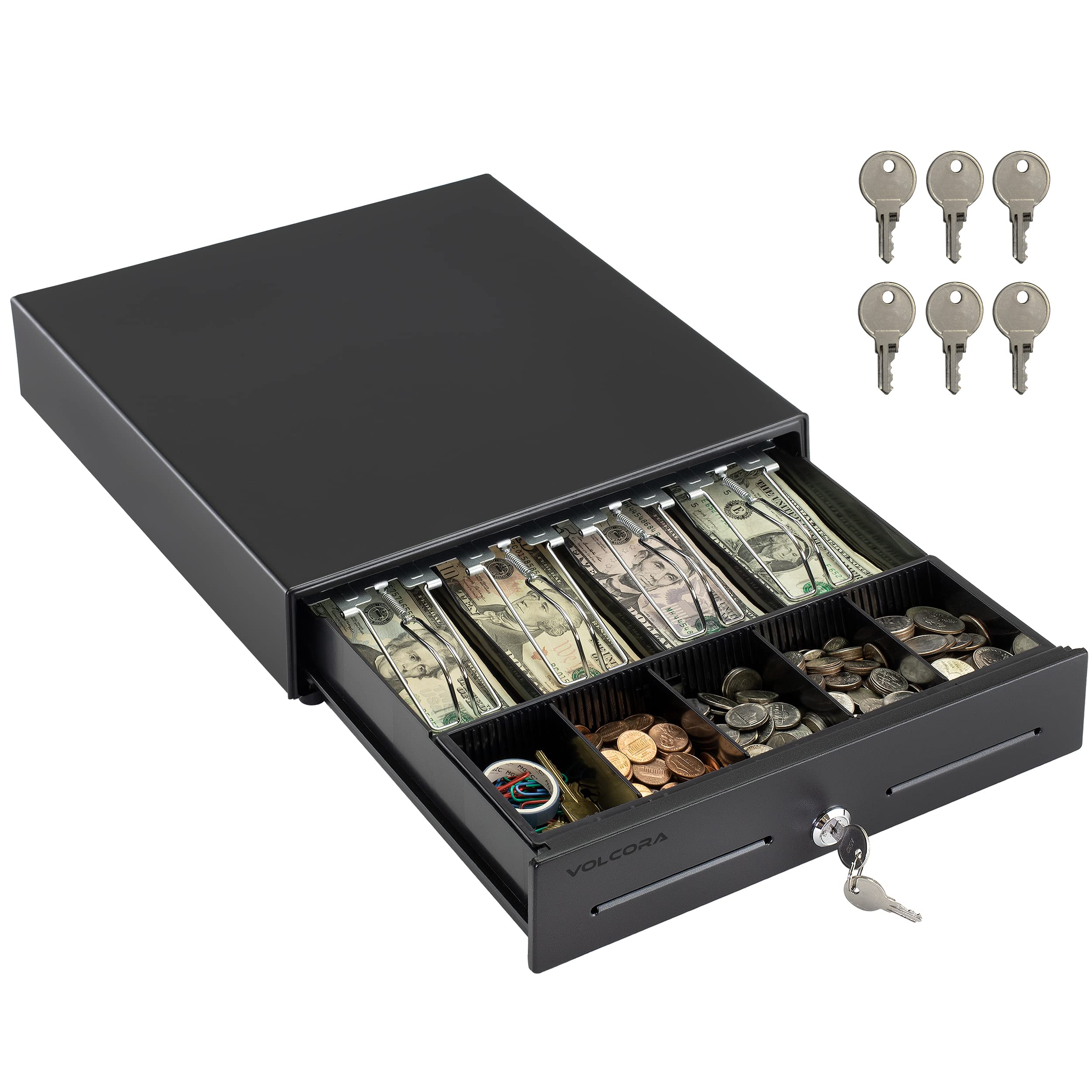 Volcora Secure Cash Register Drawer with Lock & Tablet Stand - POS System for Retail Stores, Anti-Theft Money Tray, Black | Ideal for Small Business, Convenience Stores & Restaurant POS Setups