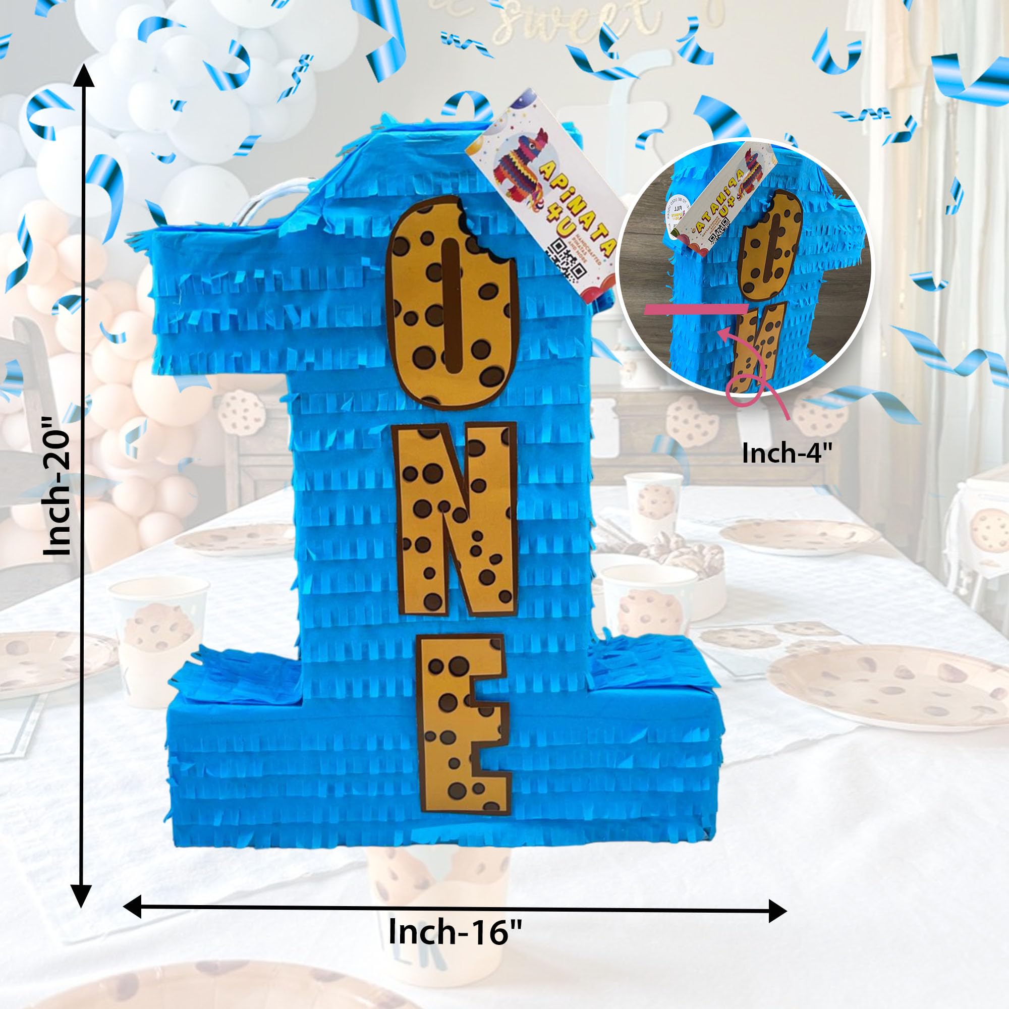 Blue Chocolate Chip Cookies Themed Pinata - 20x16x4 Inch Party Decor for 1st Birthday, Baby Shower & Celebrations | Includes Milk & Cookies Design, Gift Supplies | Perfect for Birthday Parties, Gender Reveals & Special Events
