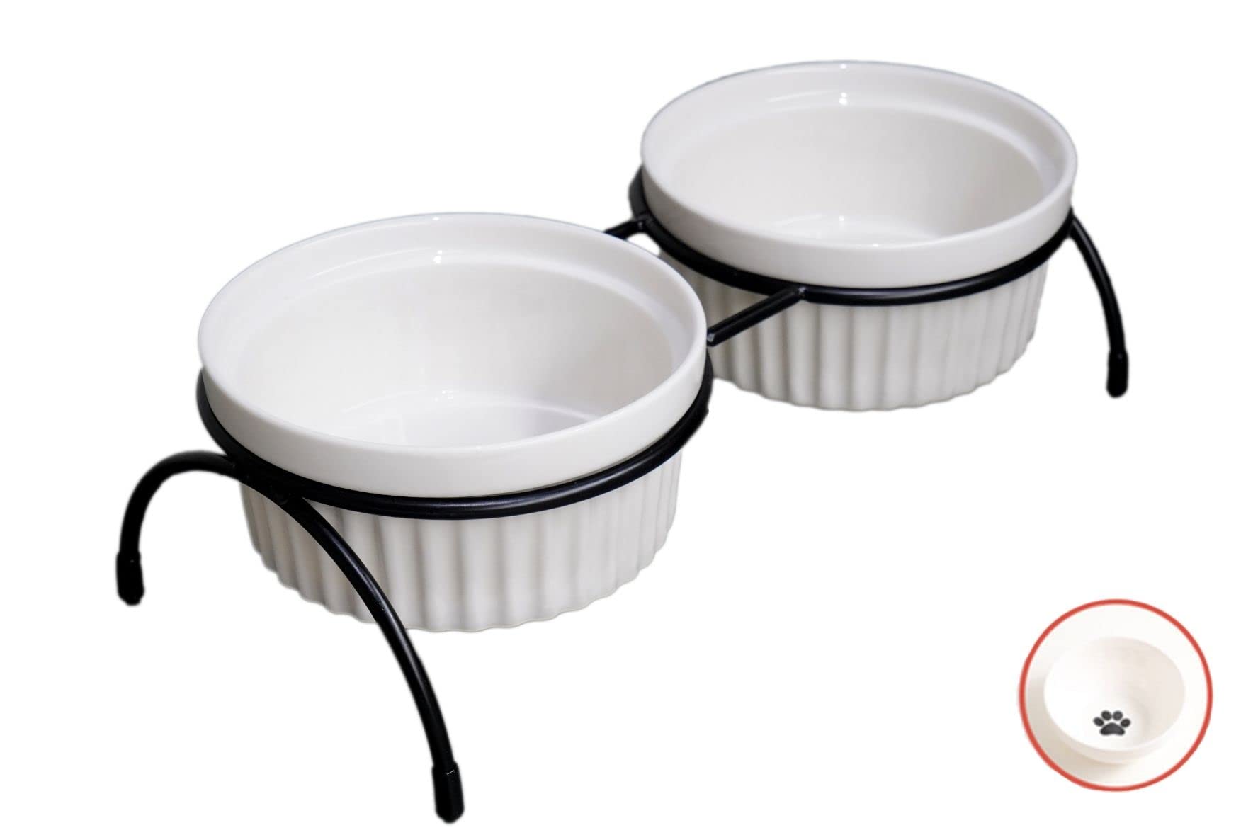Elevated Ceramic Cat Bowls with Stand - Non-Slip Pet Food & Water Dishes for Cats & Puppies - Perfect for Stress-Free Feeding