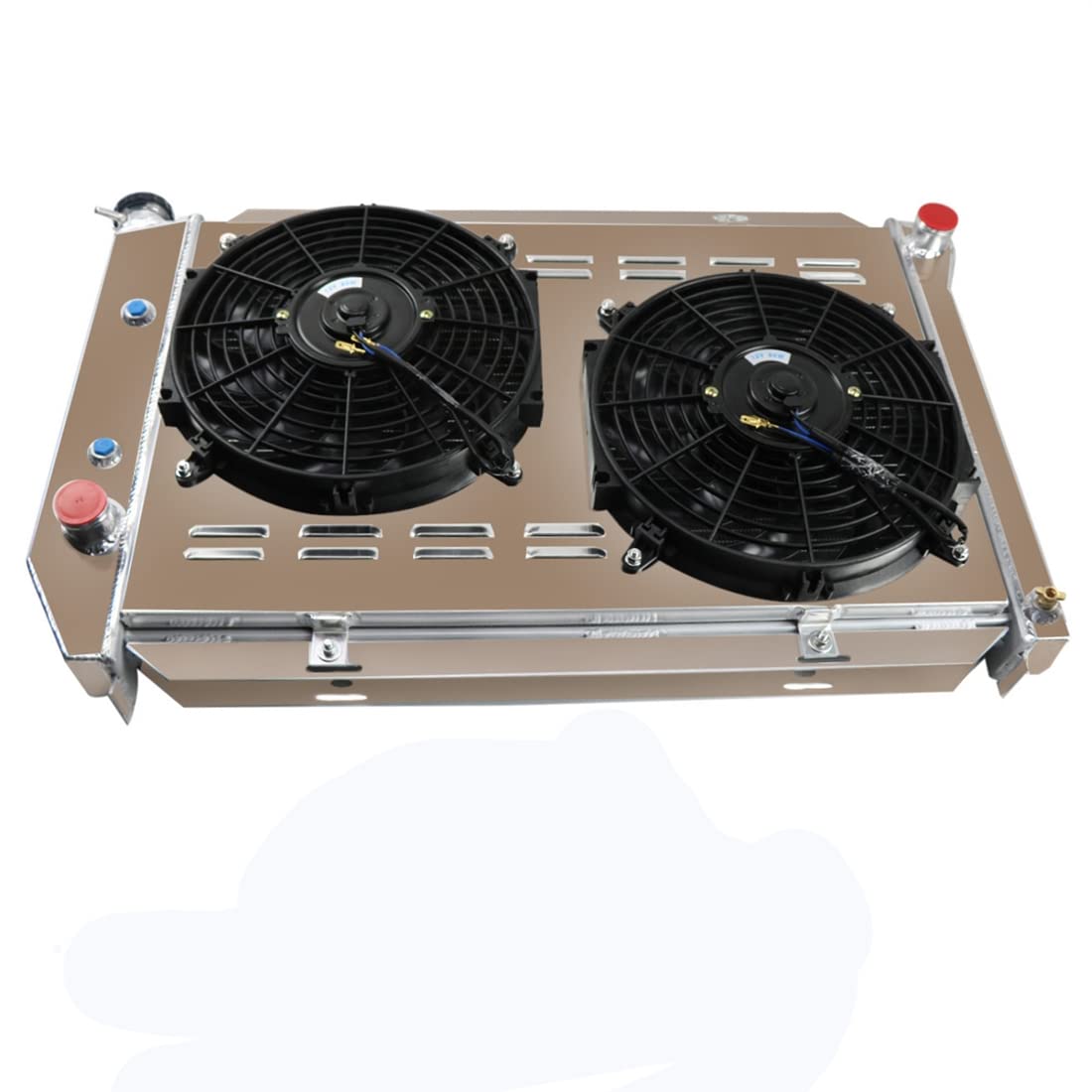 High-Performance 3 Row Full Aluminum Radiator & Fan Shroud Kit for 1969-1973 Ford Mustang/Torino/Fairlane & 1969-1971 Mercury Cougar/Marquis/Montego V8 - Includes Thermostat Relay | Perfect for Engine Cooling & Restoration Projects