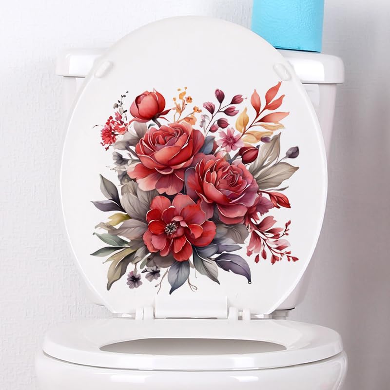 Peony Flower Toilet Cover Sticker Decals - Waterproof Self-Adhesive Bathroom Decor with Fish, Bird, Flower & Leaf Designs - White - Perfect for Bathroom, Toilet Tank & Wall Decoration